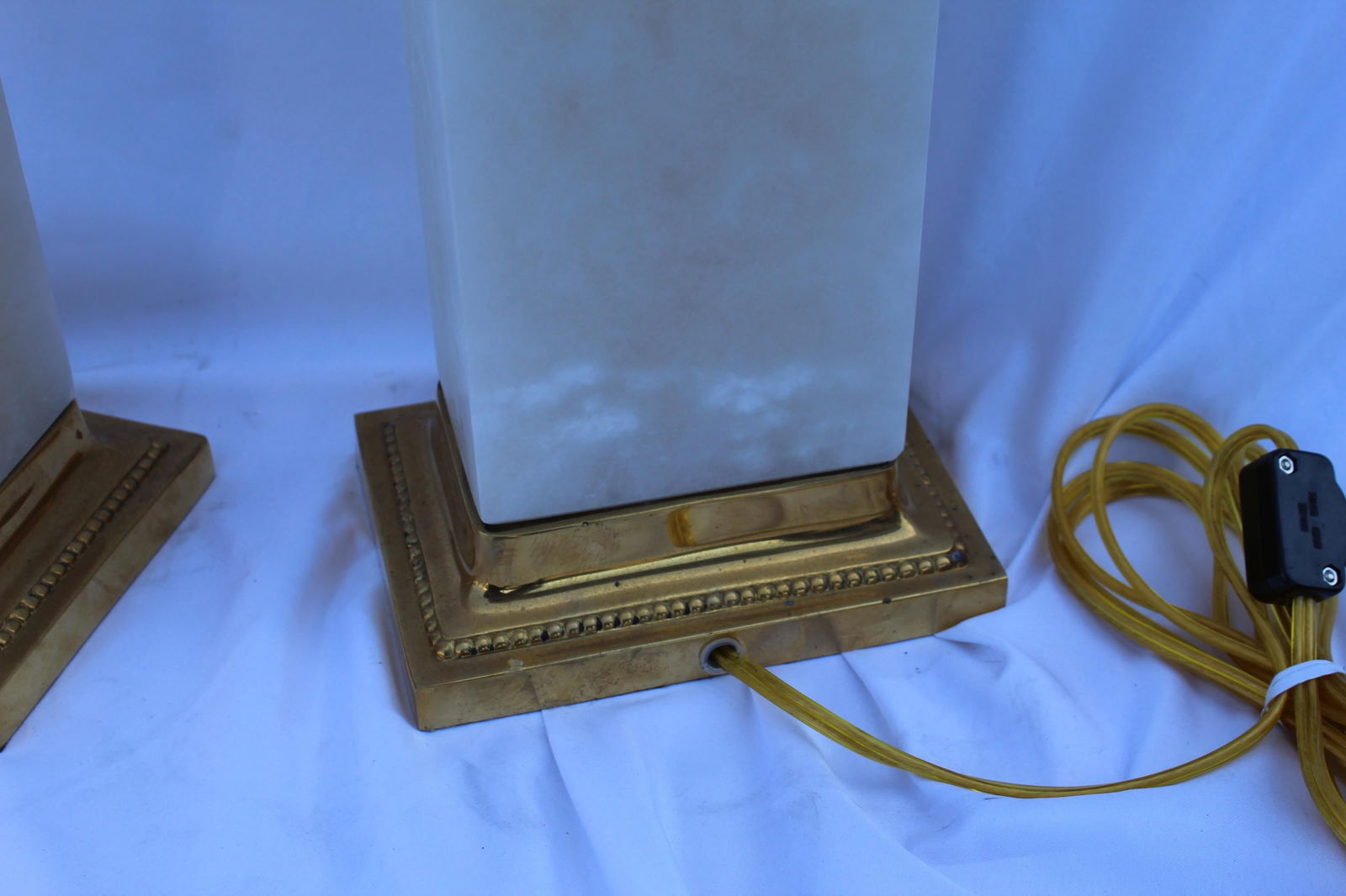 Alabaster Lamps, Solid Blocks, Hi-Polished Brass - 12