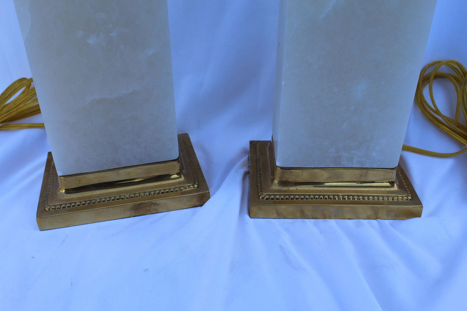 Alabaster Lamps, Solid Blocks, Hi-Polished Brass - 17