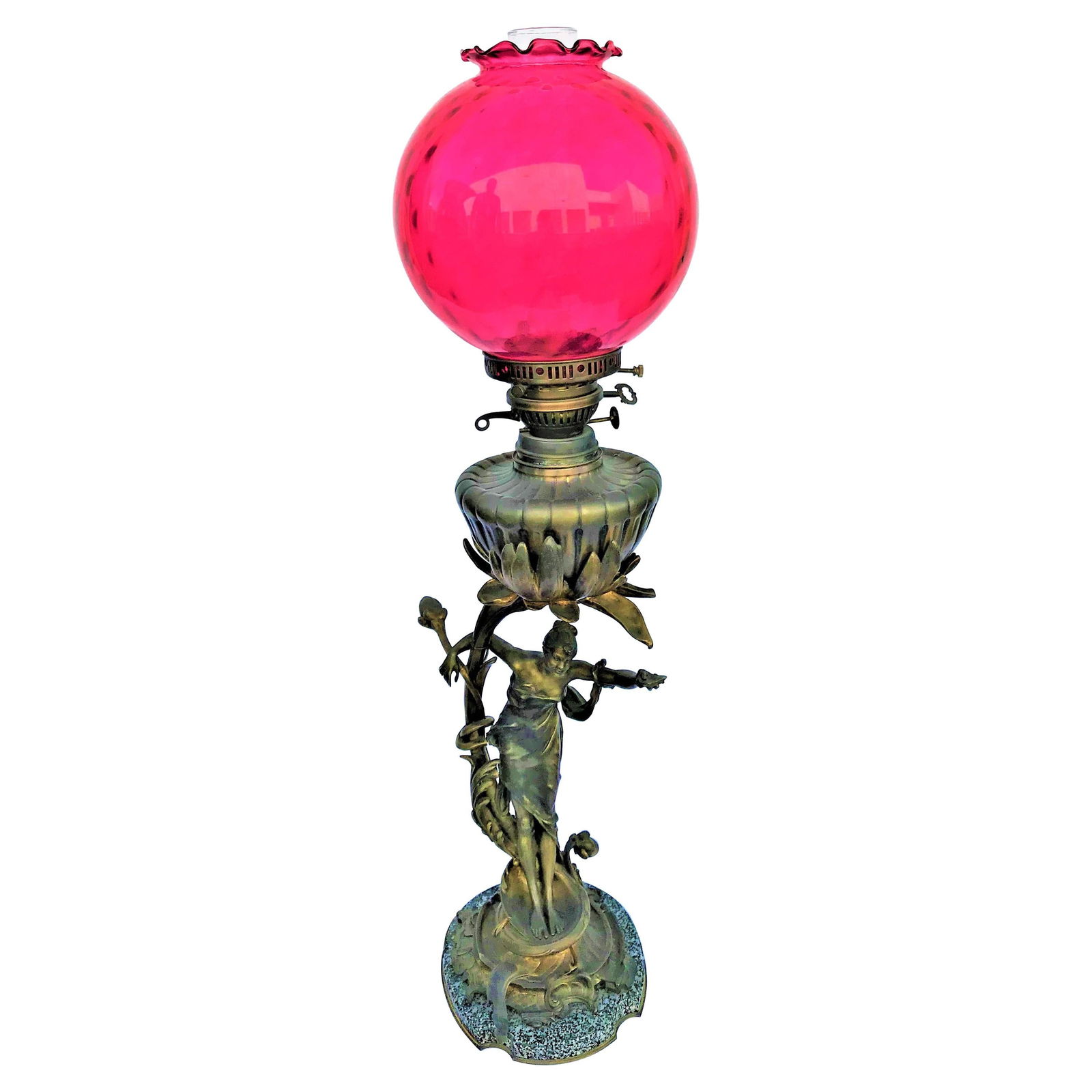 Antique Art Nouveau Lady Lamp, Bronze (1 of 20)