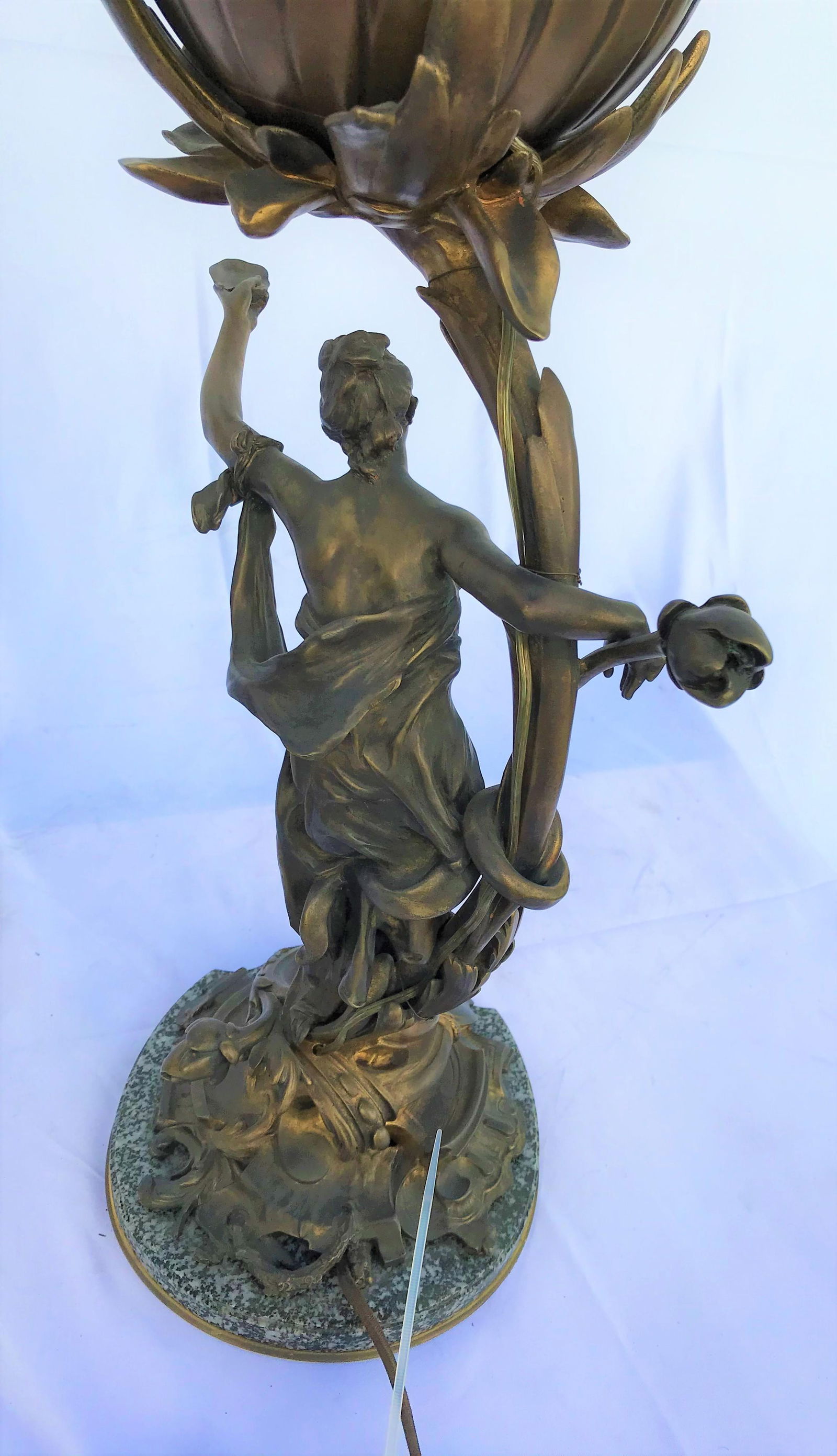 Antique Art Nouveau Lady Lamp, Bronze - 4