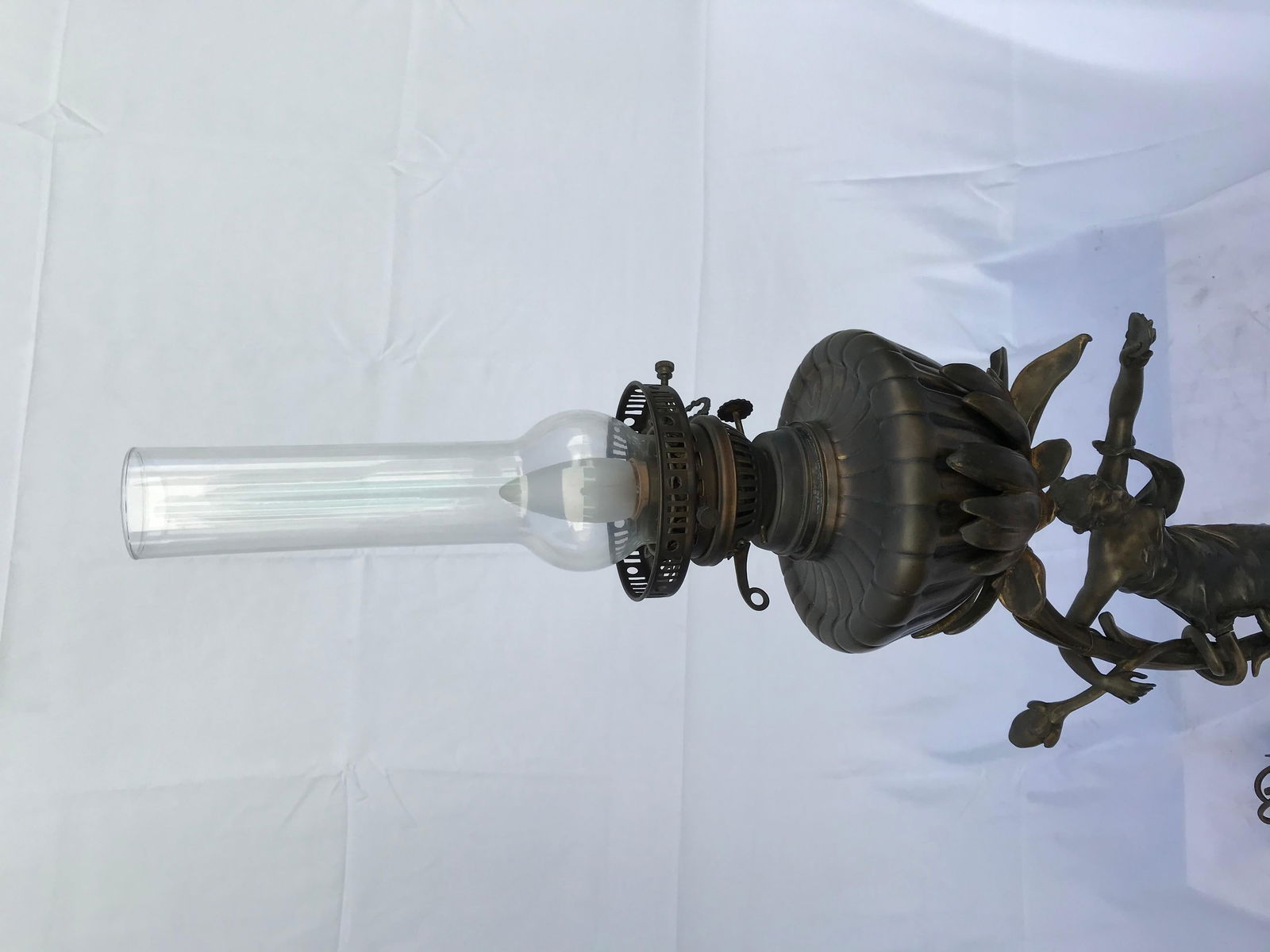Antique Art Nouveau Lady Lamp, Bronze - 9