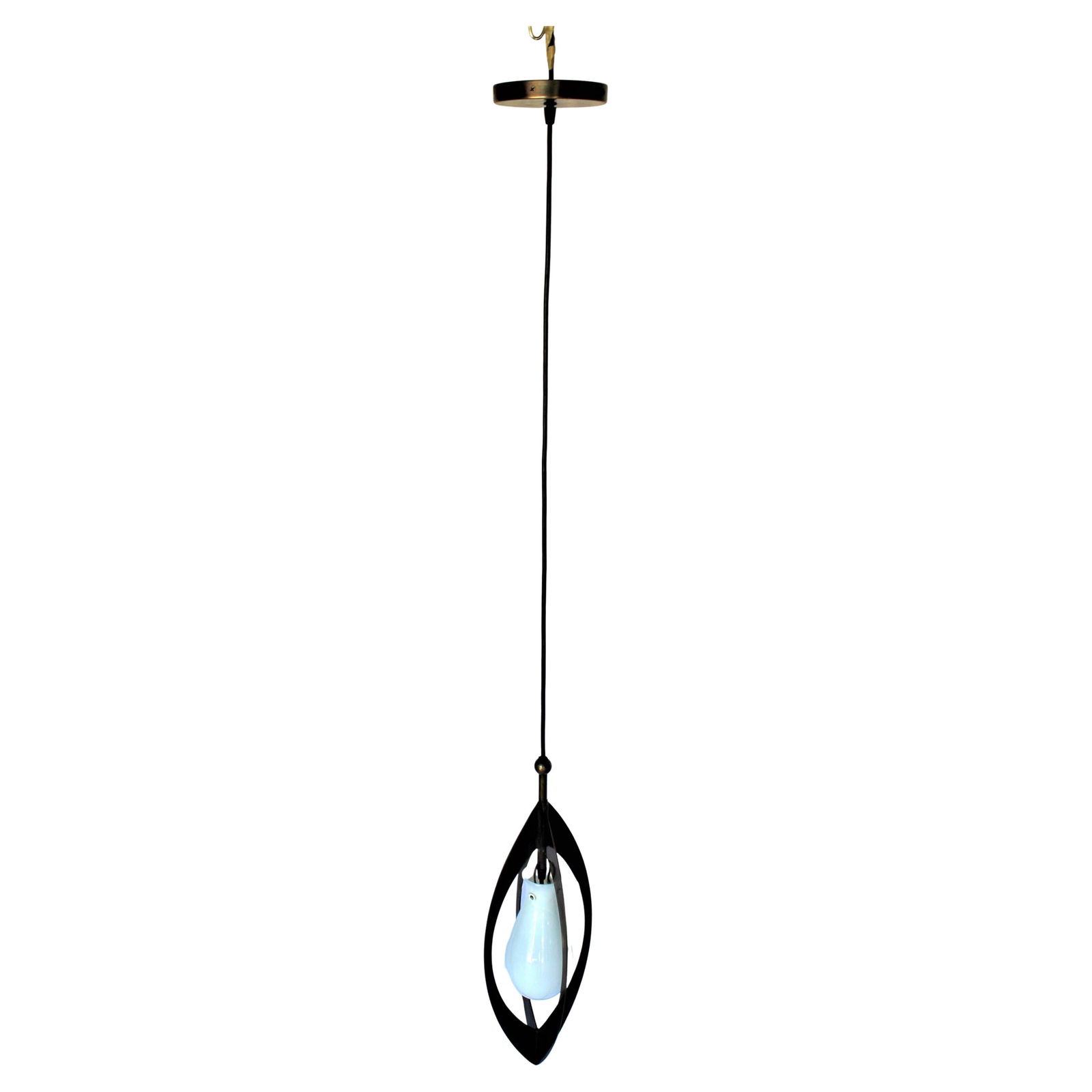 Mid Century Modern Pendant, Brass , White Glass Shade (1 of 20)