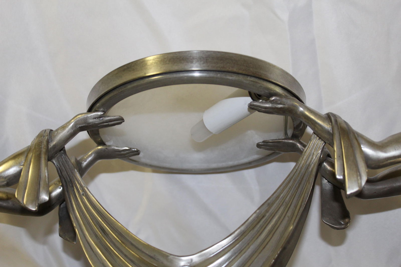 Art Deco Lady Lamp, Silvered Bronze, Alabaster Shade - 2