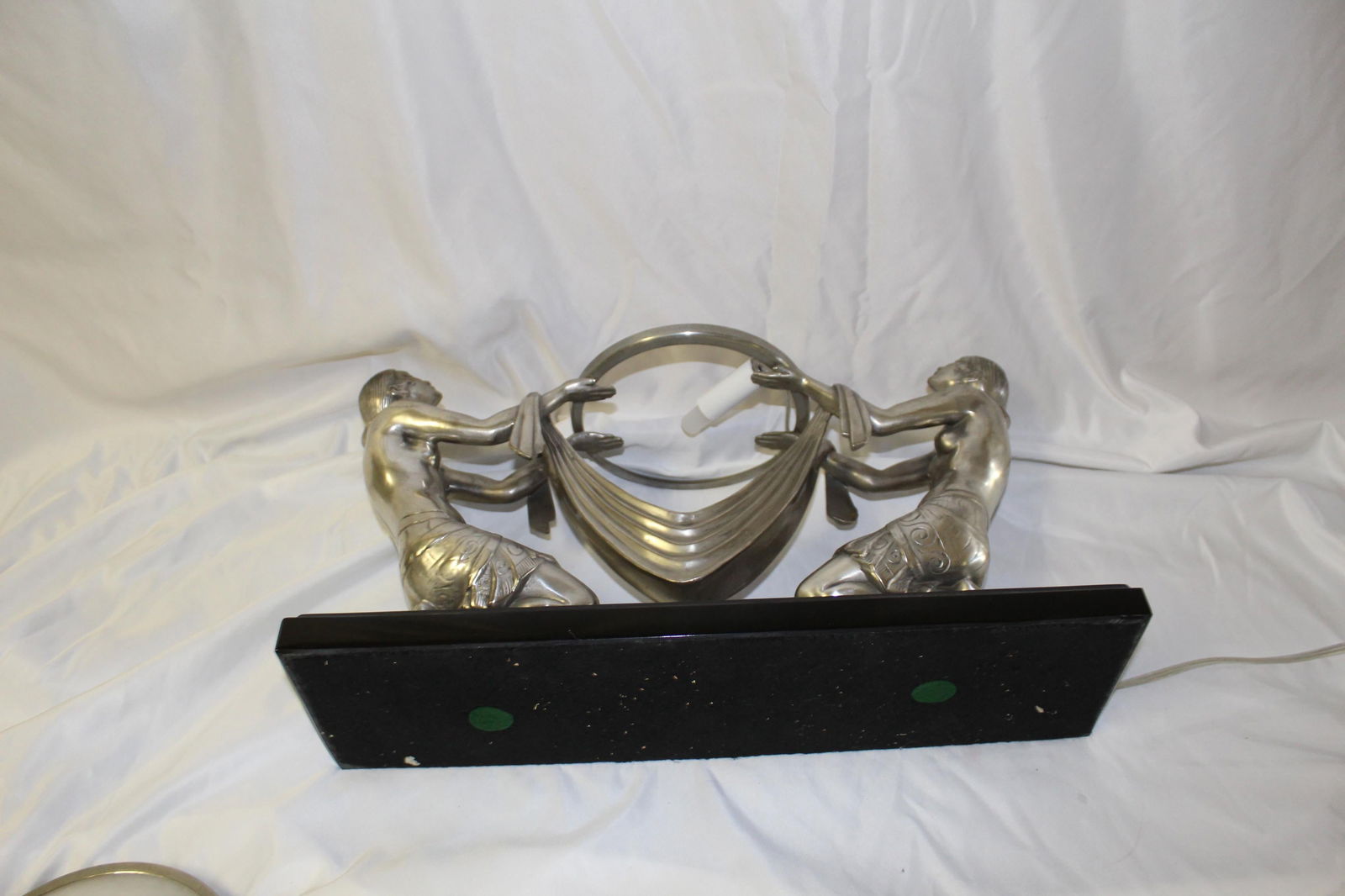 Art Deco Lady Lamp, Silvered Bronze, Alabaster Shade - 5