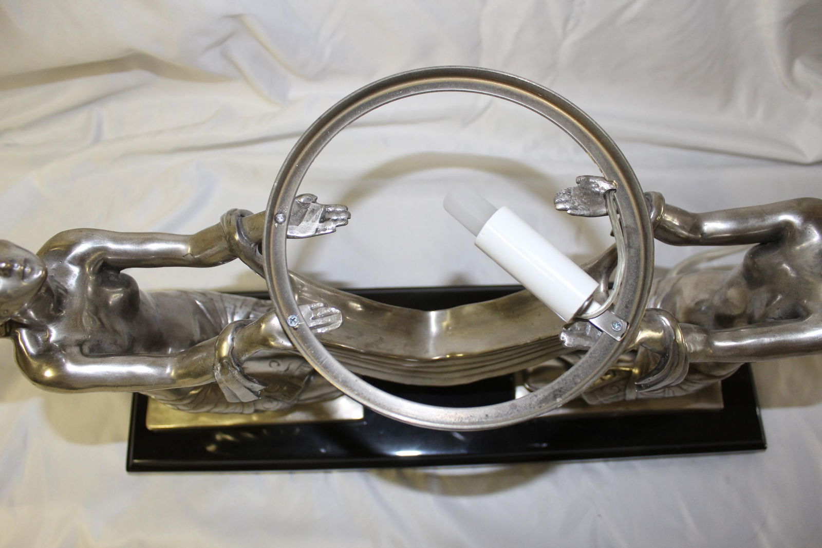 Art Deco Lady Lamp, Silvered Bronze, Alabaster Shade - 6