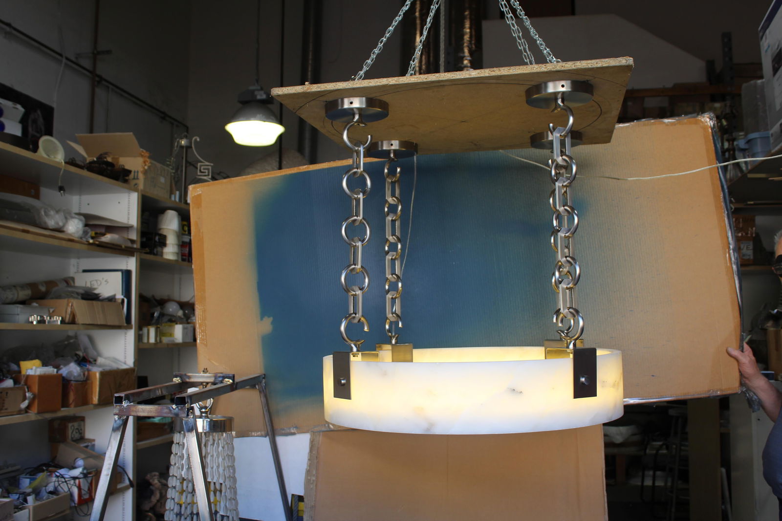 Mid Century Modern Alabaster Chandelier Custom - 17