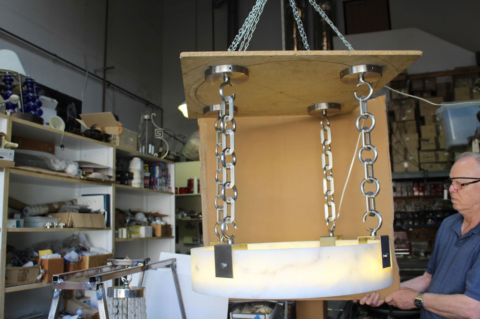 Mid Century Modern Alabaster Chandelier Custom - 6