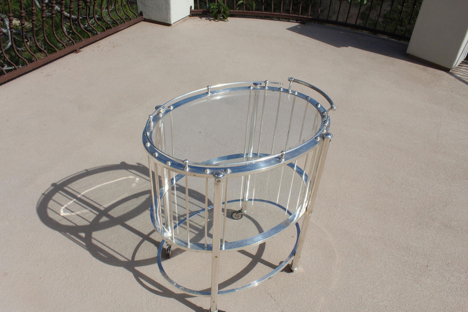 mid-Century Modern Bar Cart , Silver Plate , Oval - 12