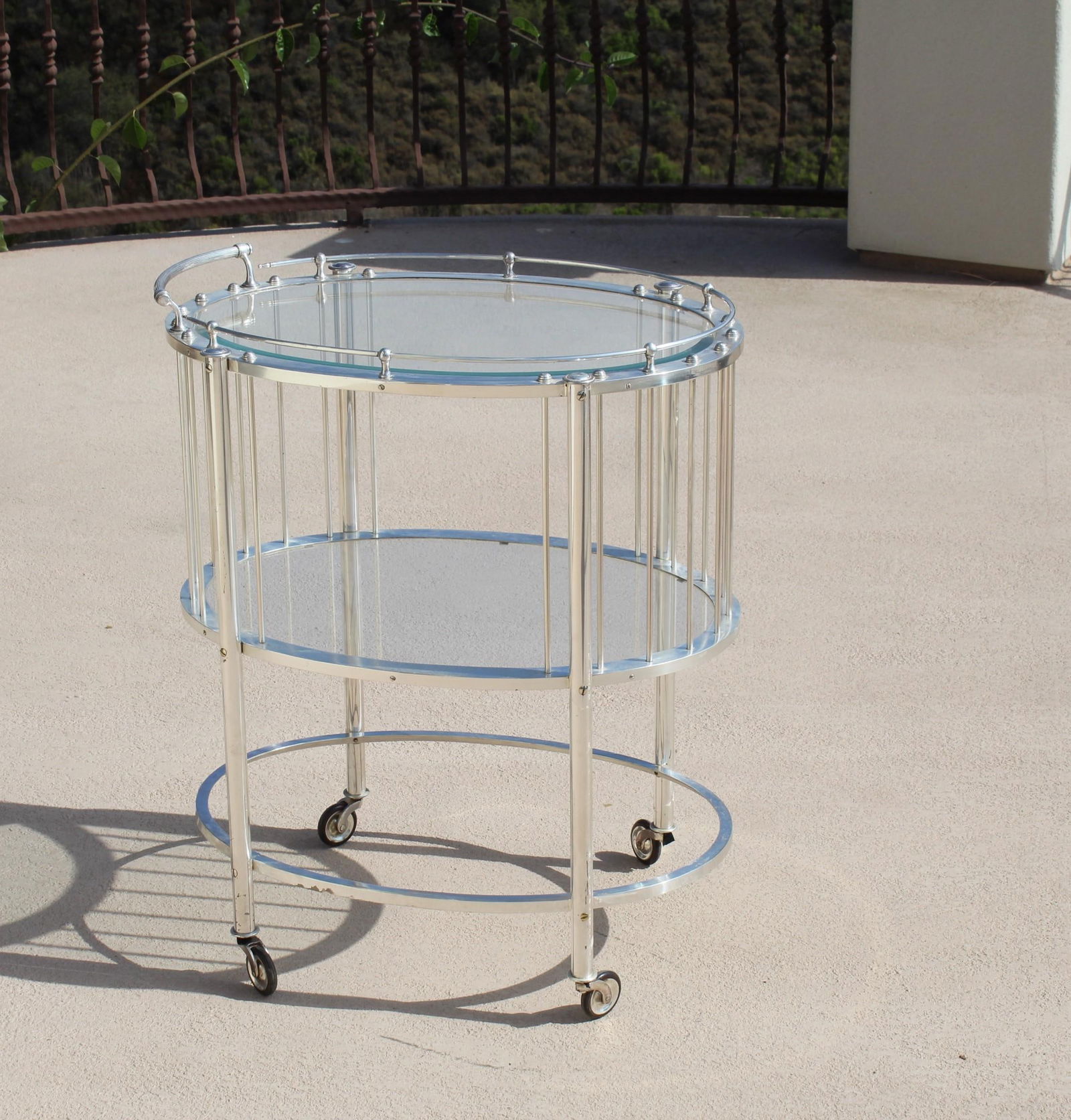 mid-Century Modern Bar Cart , Silver Plate , Oval - 14