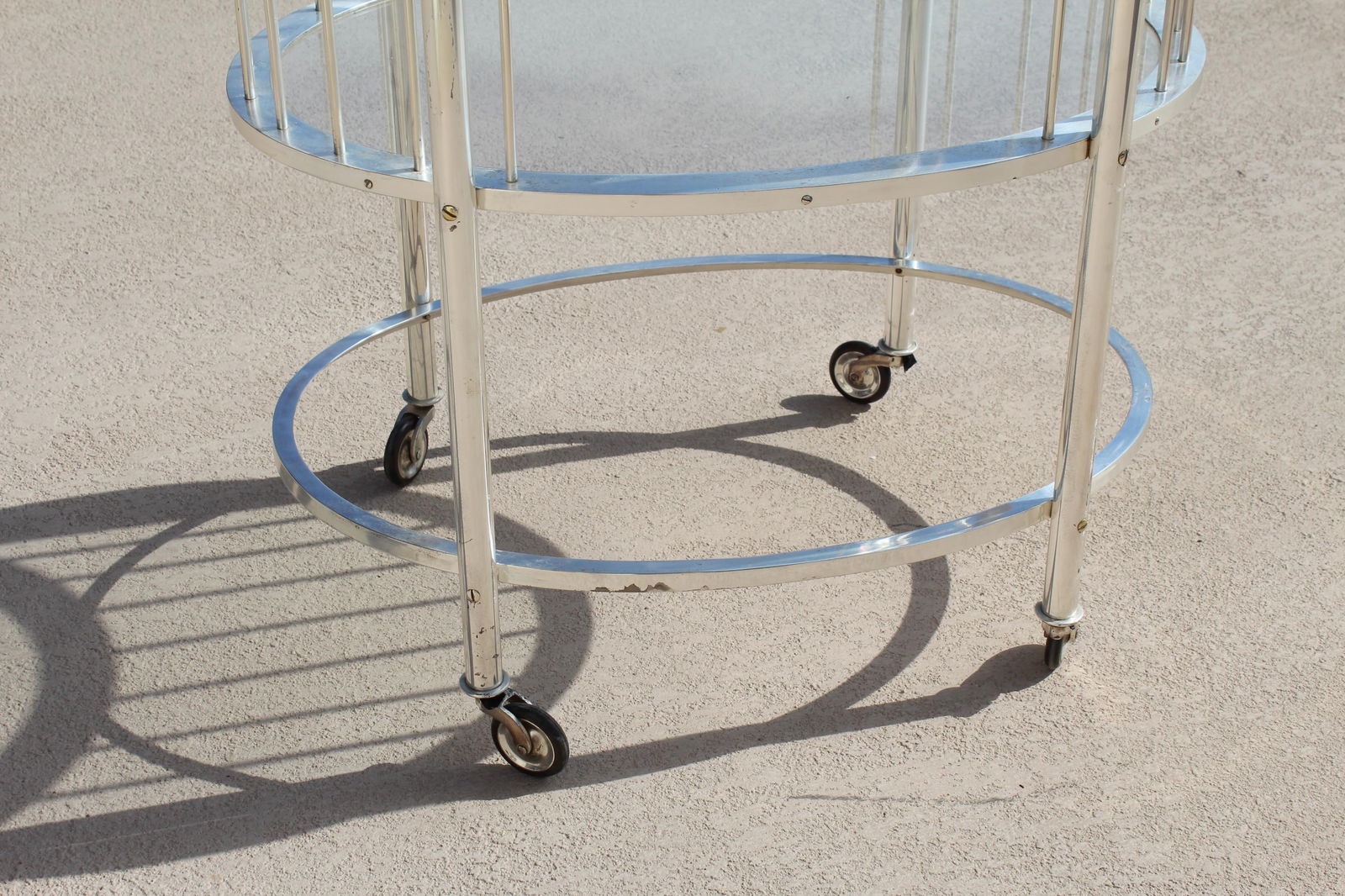 mid-Century Modern Bar Cart , Silver Plate , Oval - 16