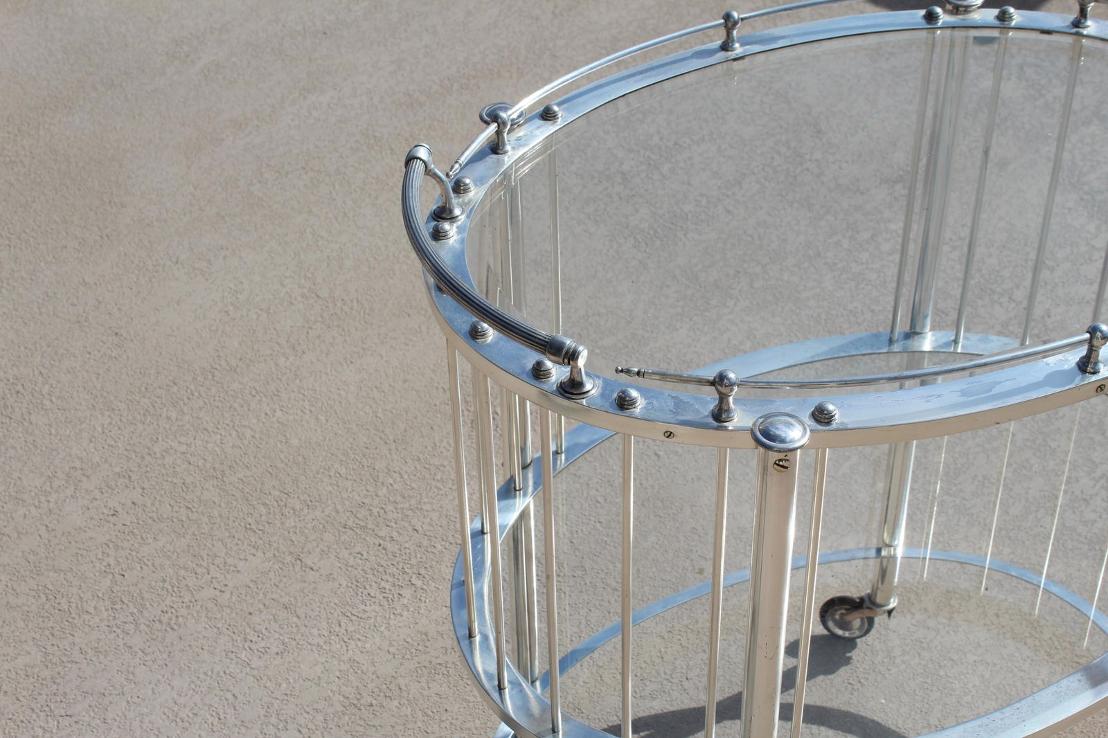 mid-Century Modern Bar Cart , Silver Plate , Oval - 17