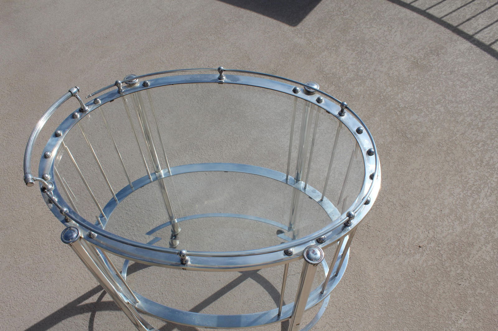 mid-Century Modern Bar Cart , Silver Plate , Oval - 2