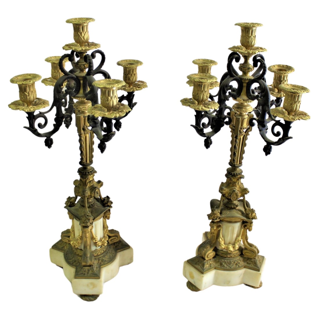 Candelabras, Antique Pair w/Dore' Gold Finish, 5 Arms (1 of 20)