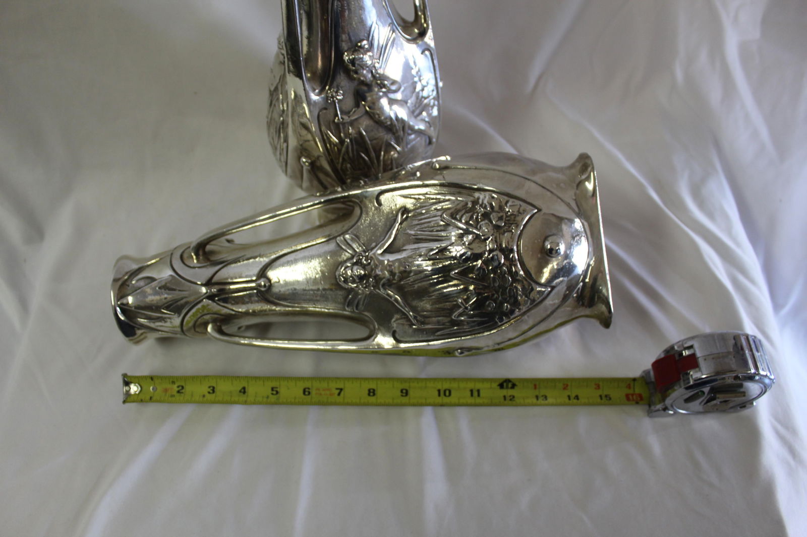 Art Nouveau Original Vases, Silvered, Signed - 5