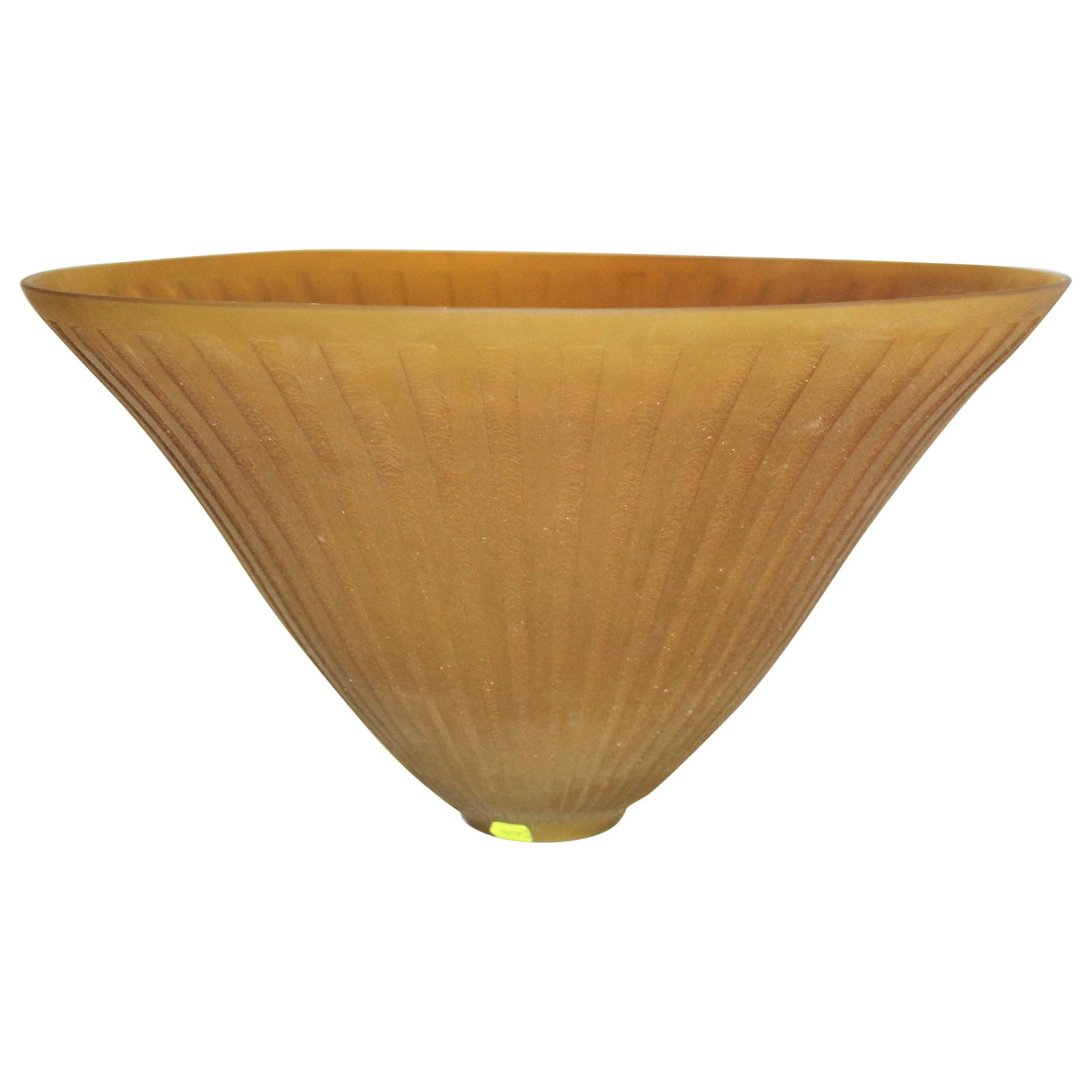 Art Deco Glass Shade, Acid Cut, Amber Glass Large Size, after Daum: A large cone shaped glass shade in Art Deco design with Acid cut designs made after the French Designer (Daum) has the signature signed in the glass. Can work on floor lamps, and or a chandelier. The