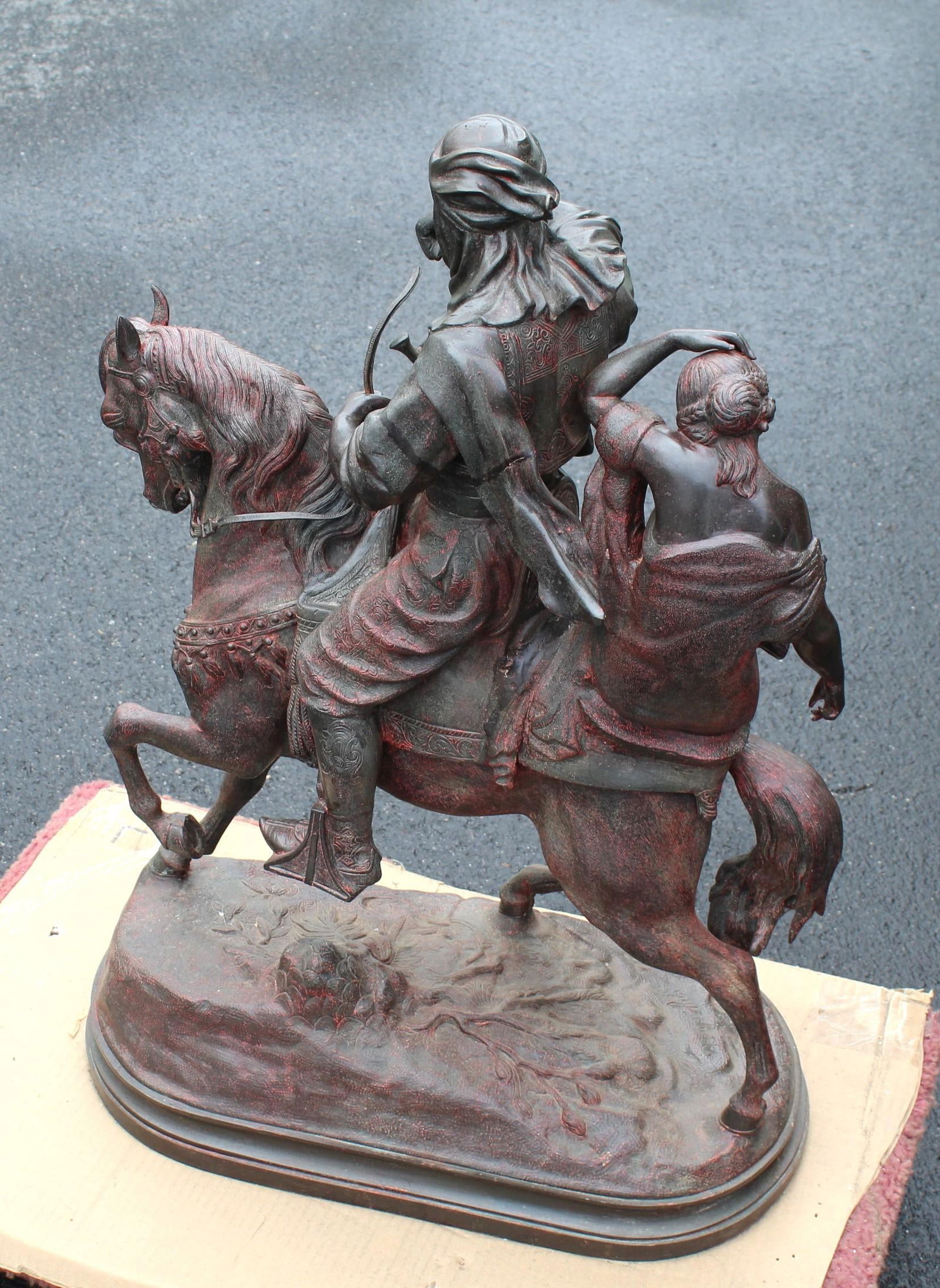 Original Sculpture , Double figure of a Arab on horseback & young girl Signed By - 13