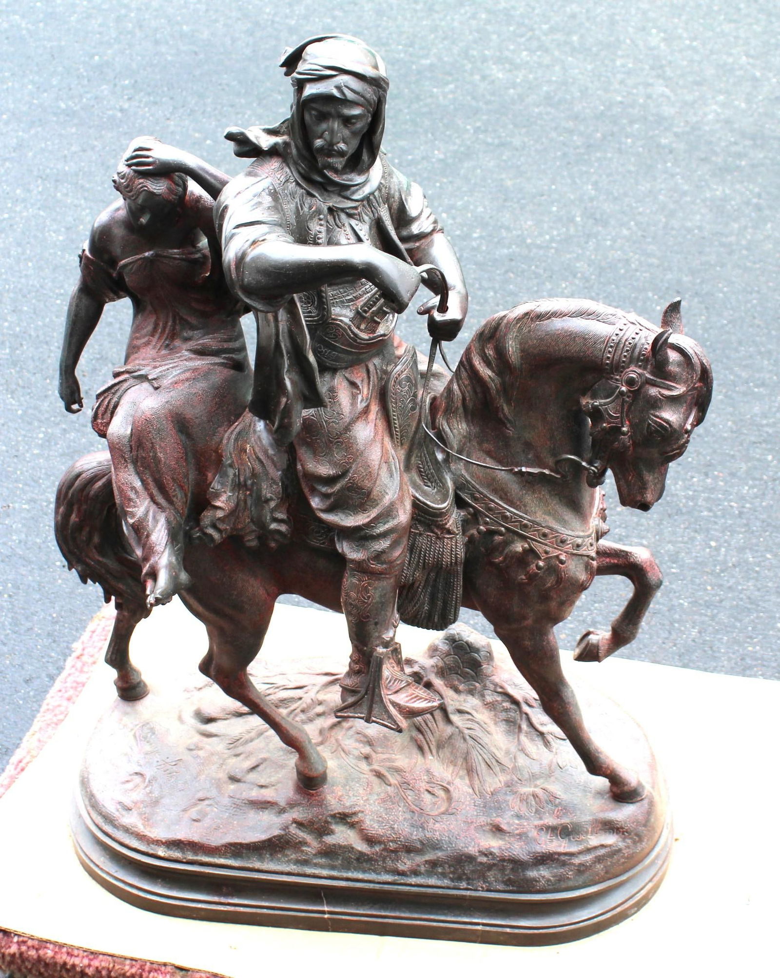 Original Sculpture , Double figure of a Arab on horseback & young girl Signed By - 6