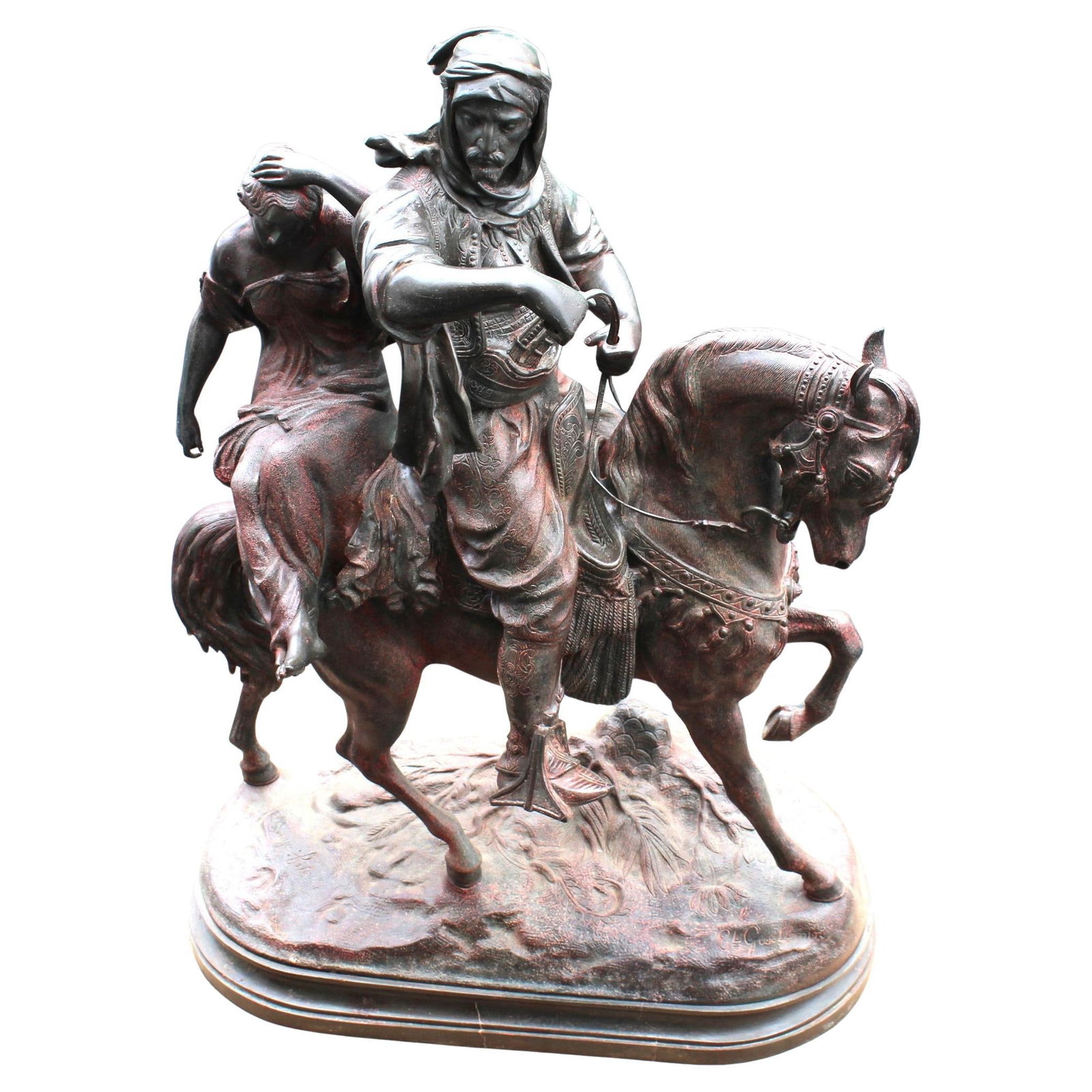 Original Sculpture , Double figure of a Arab on horseback & young girl Signed By - 7