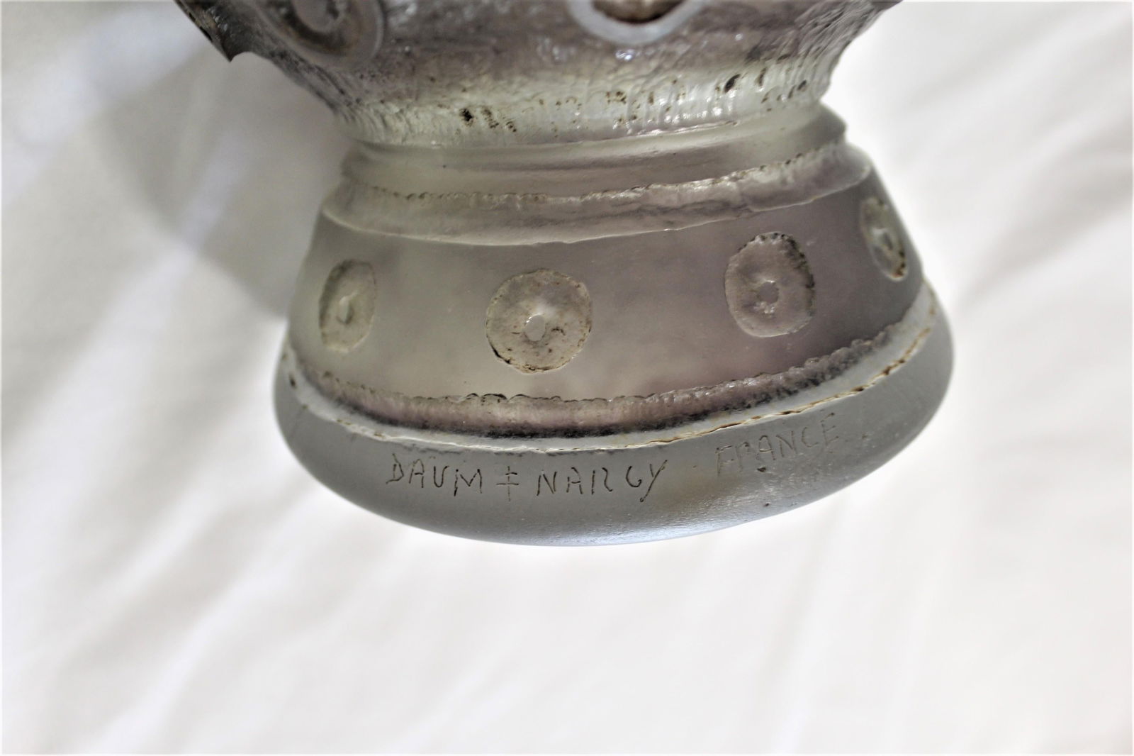 Art Deco Vase Glass Purple Acid Cut Circles - 10