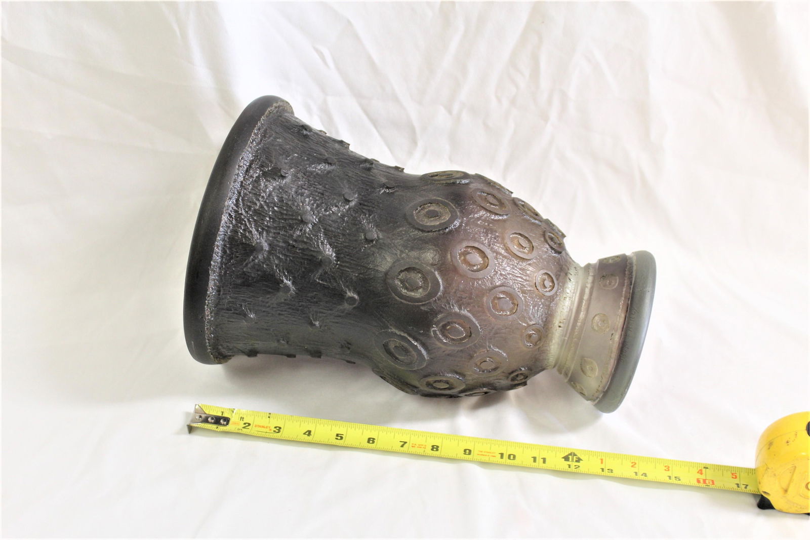 Art Deco Vase Glass Purple Acid Cut Circles - 11