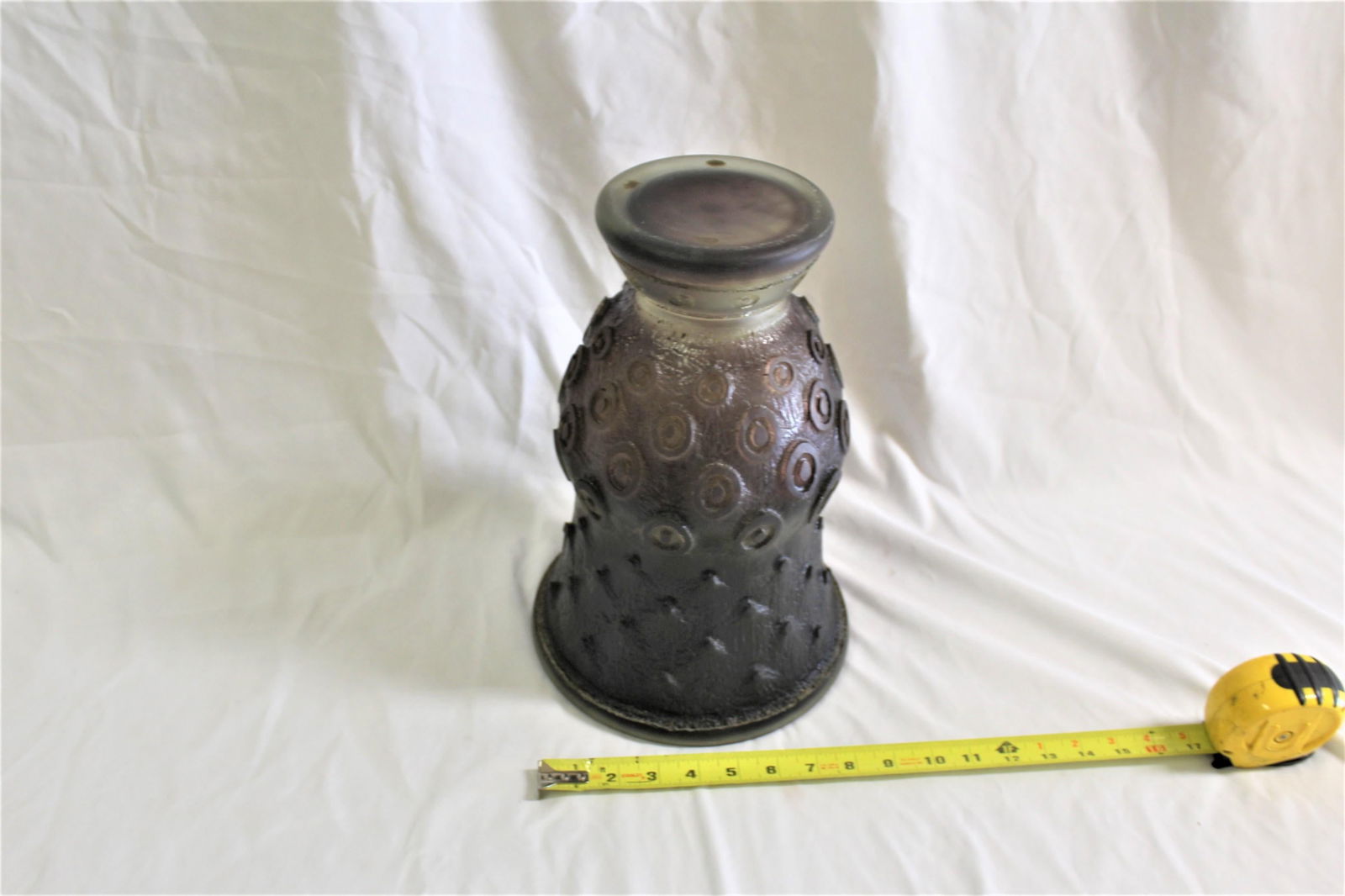 Art Deco Vase Glass Purple Acid Cut Circles - 13