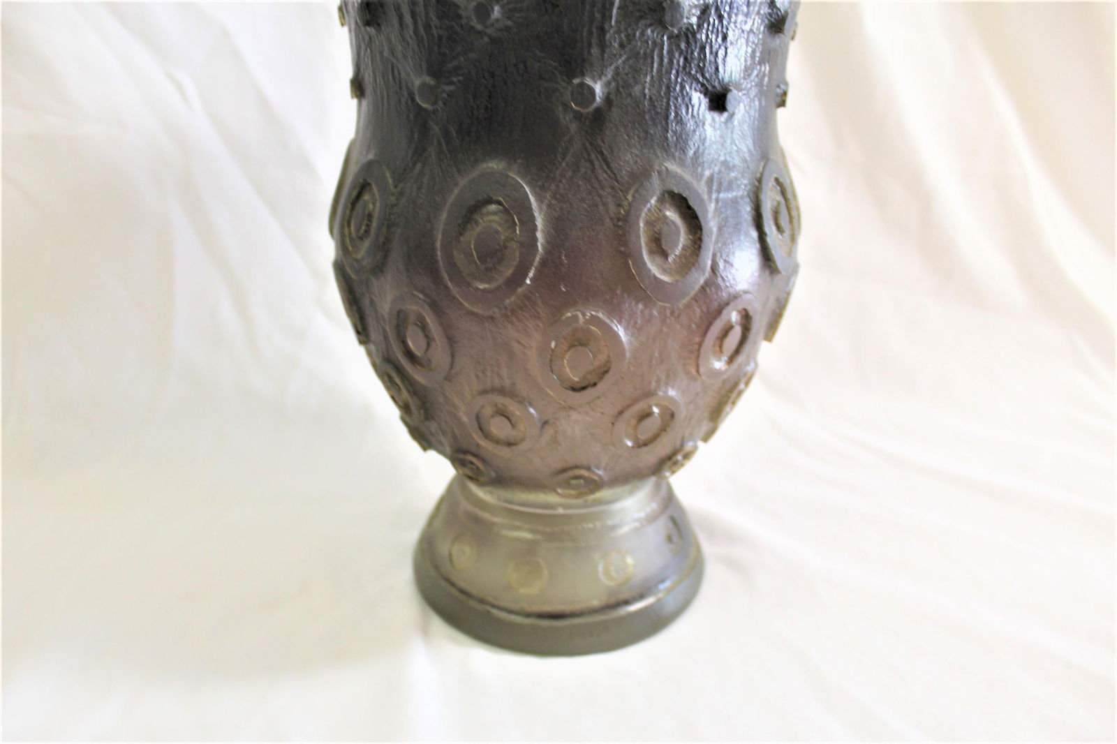 Art Deco Vase Glass Purple Acid Cut Circles - 15