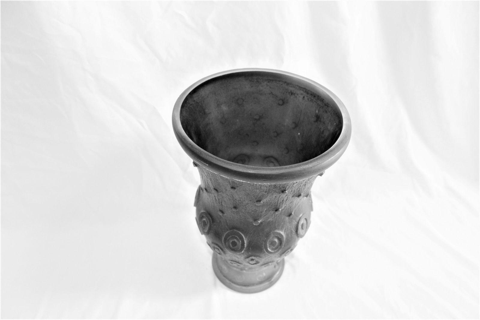 Art Deco Vase Glass Purple Acid Cut Circles - 9