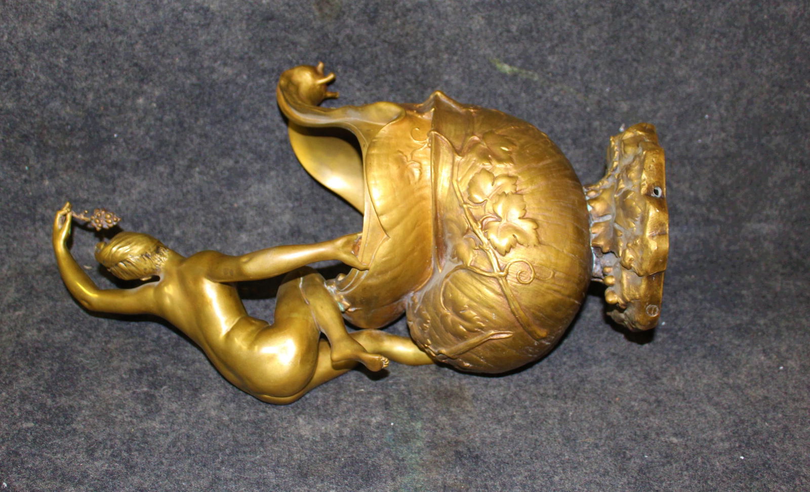 Original Deco Vase, Nude with Grapes Kneeling on a Large Snail, Signed Fugere - 12