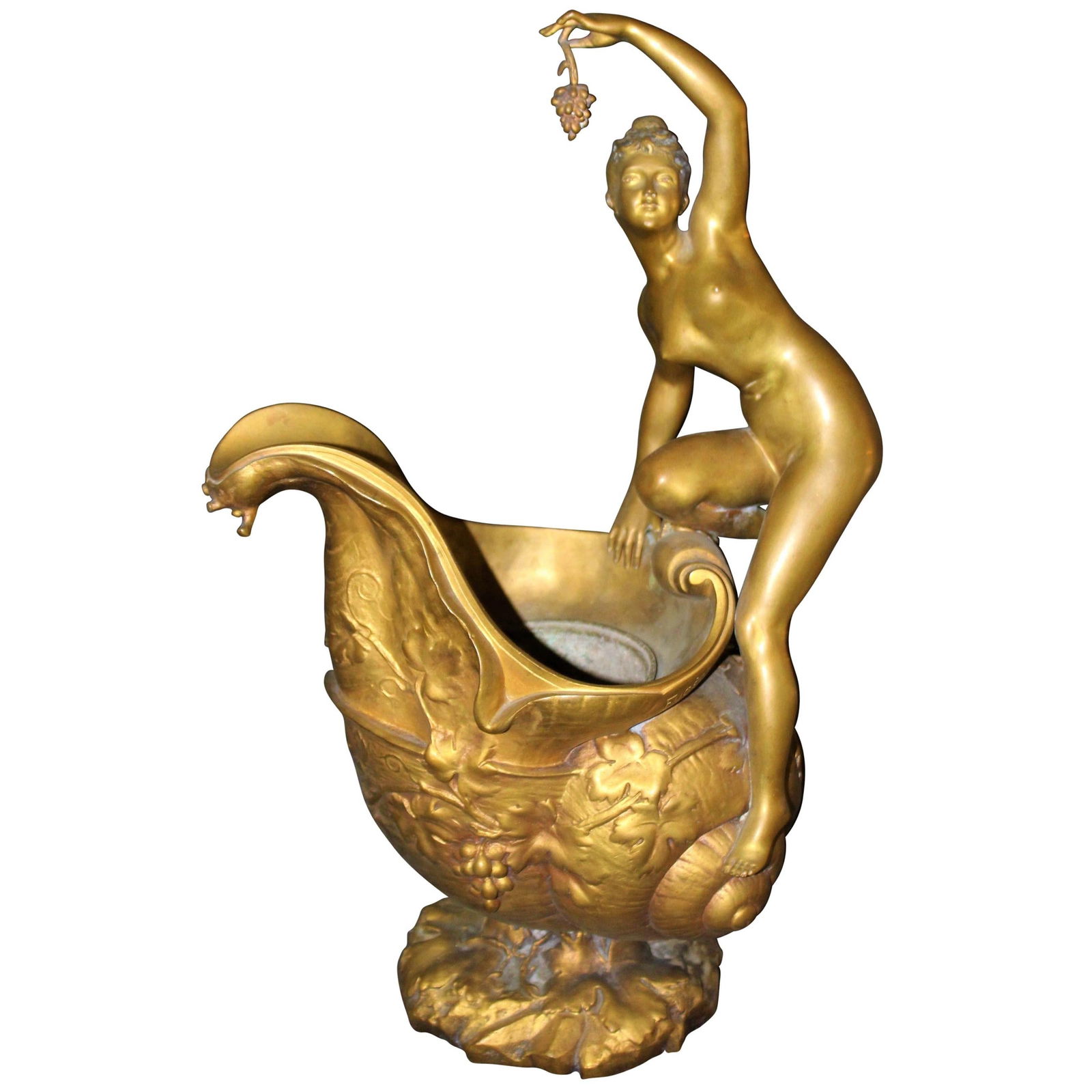 Original Deco Vase, Nude with Grapes Kneeling on a Large Snail, Signed Fugere - 7