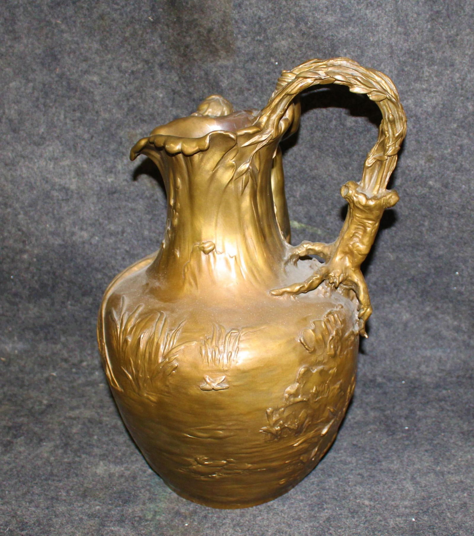 Art Deco Vase, Nude Pulling Net, Bronze Golder Patina, after Clr Vibert - 10