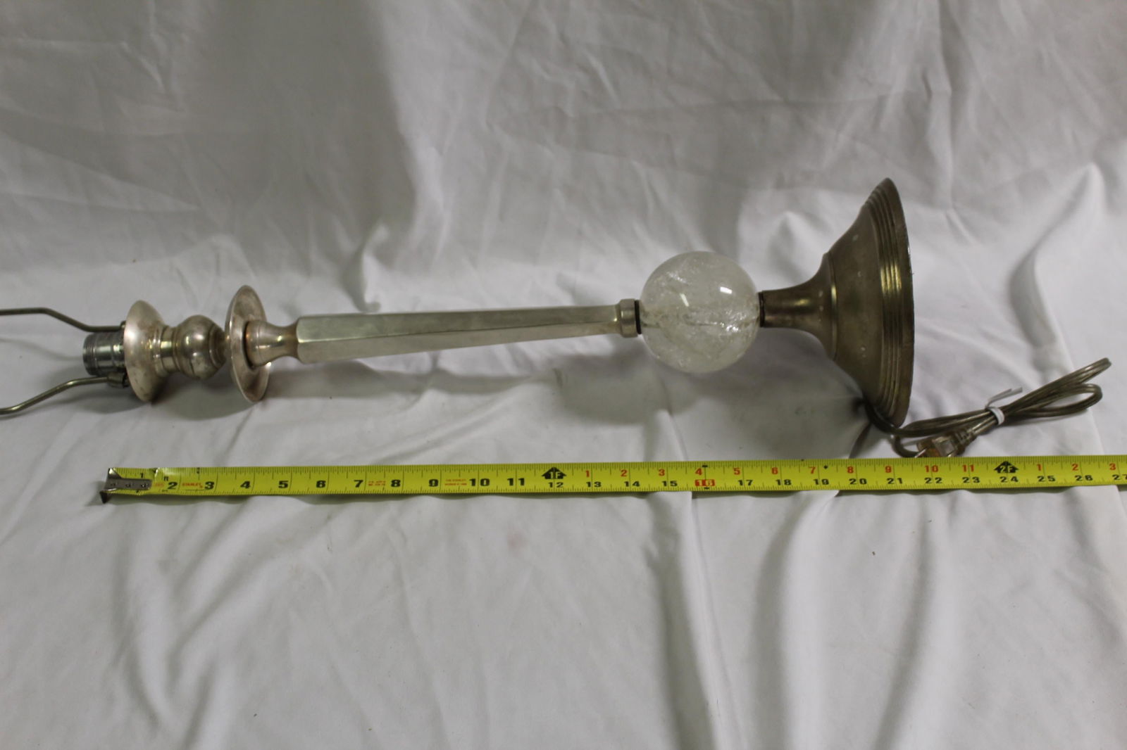 Mid Century/Modern Candlestick Lamp, Rock Crystal Sphere - 5