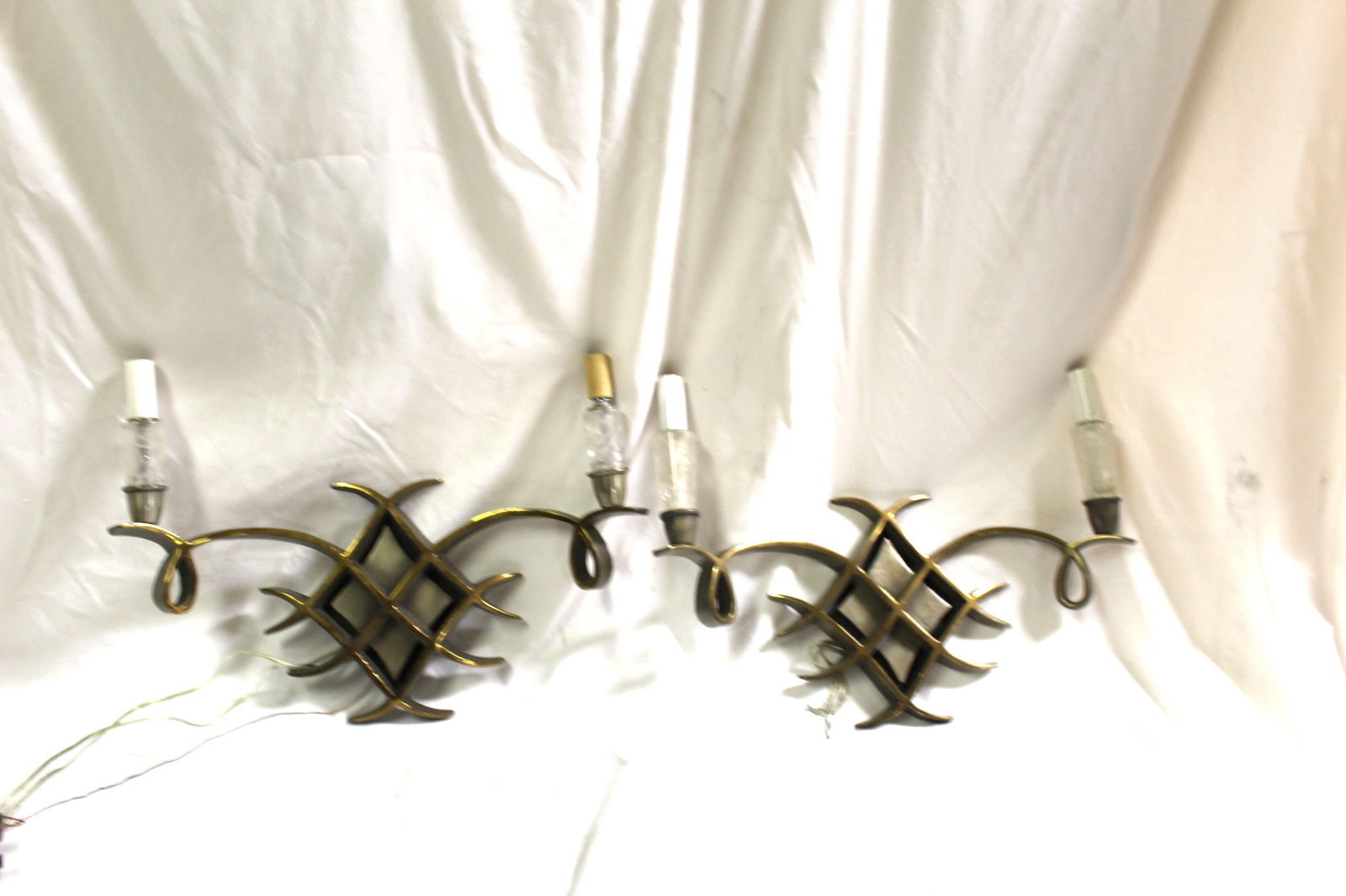 Art Deco Design Sconces, Bronze Pair Rock Crystal After Lelu - 5