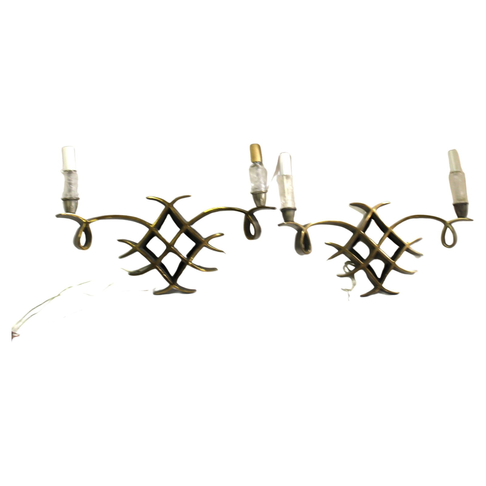 Art Deco Design Sconces, Bronze Pair Rock Crystal After Lelu - 7