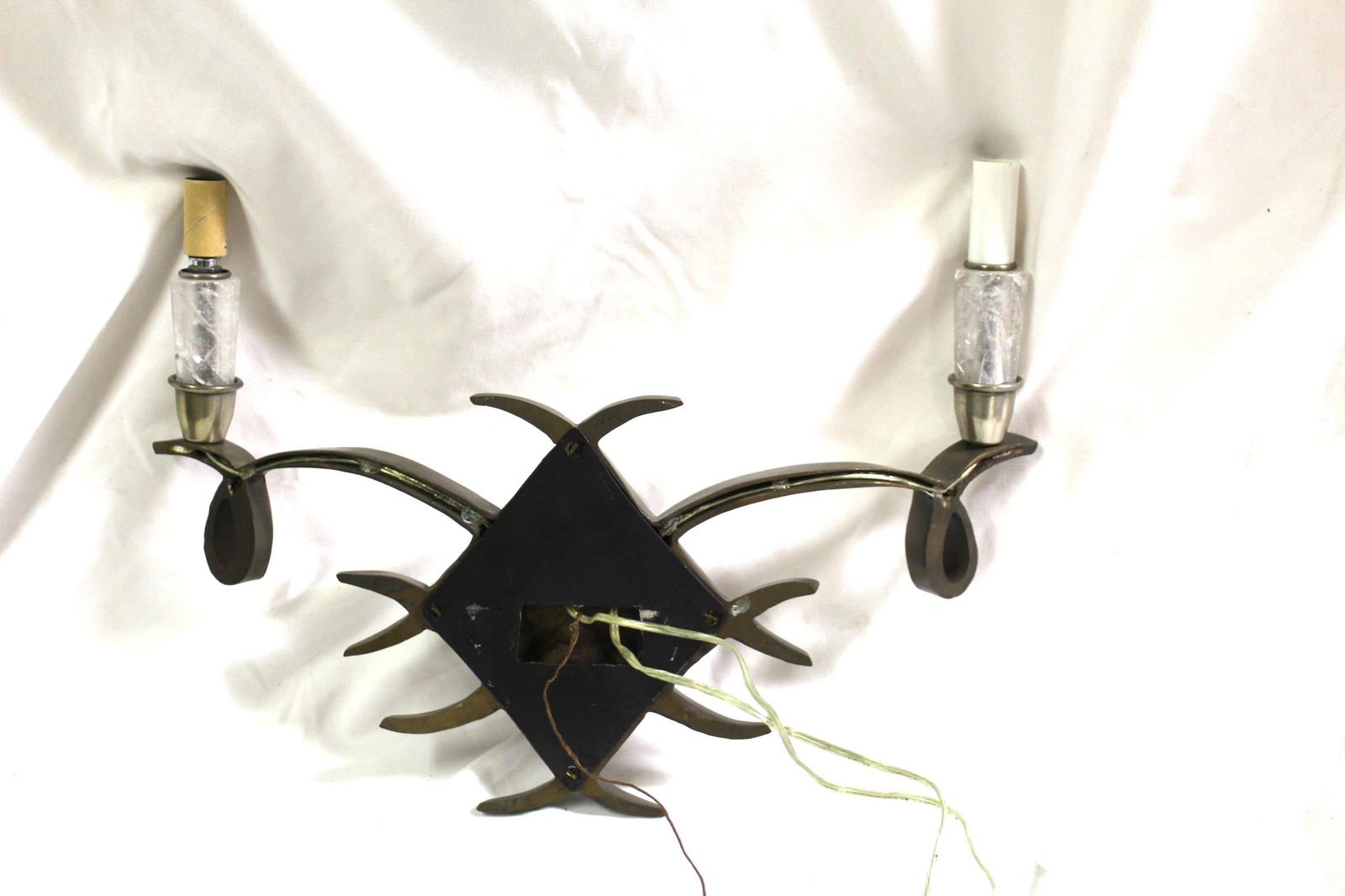 Art Deco Design Sconces, Bronze Pair Rock Crystal After Lelu - 9