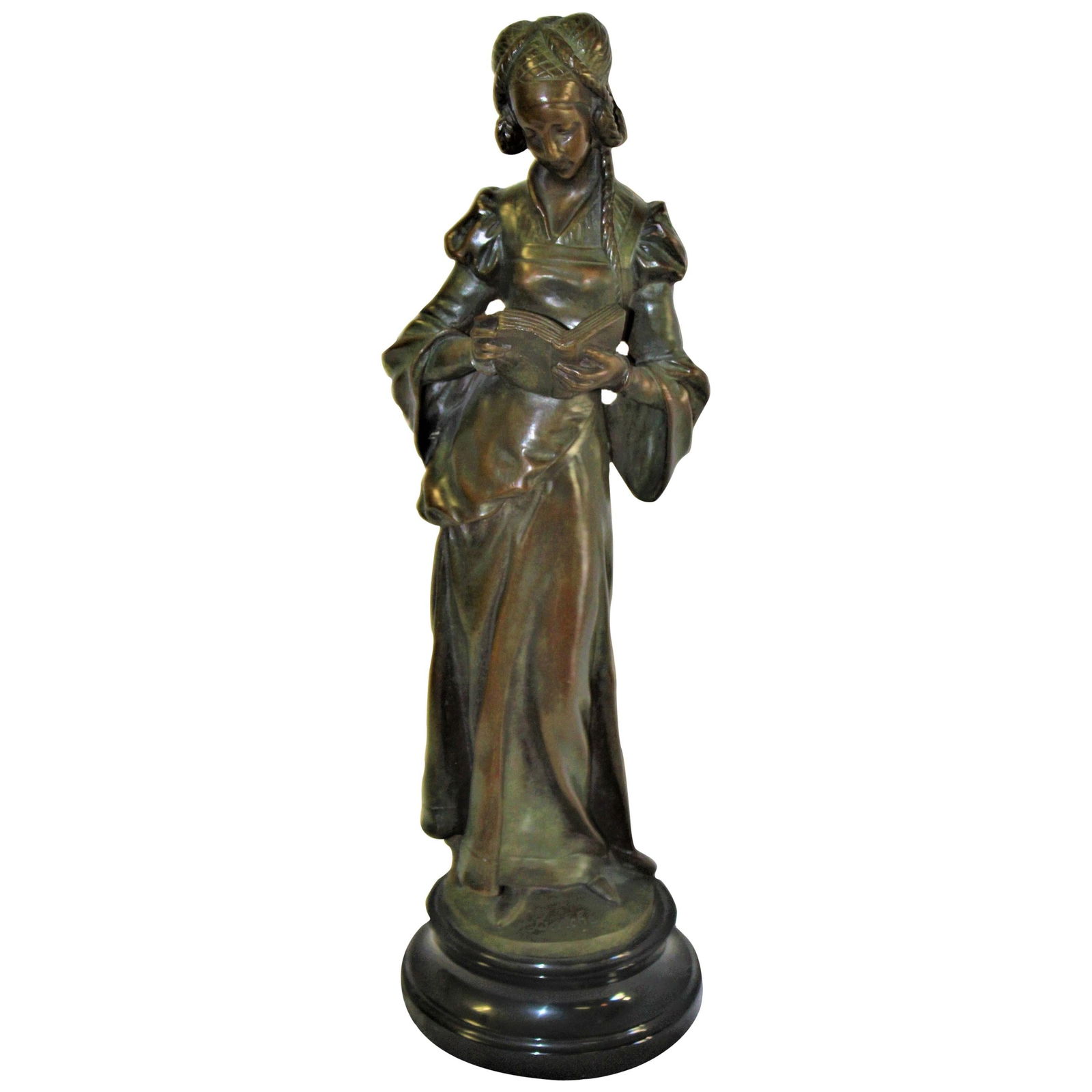 Art Nouveau Bronze Lady, Marble Base 'The book Lady' - 15