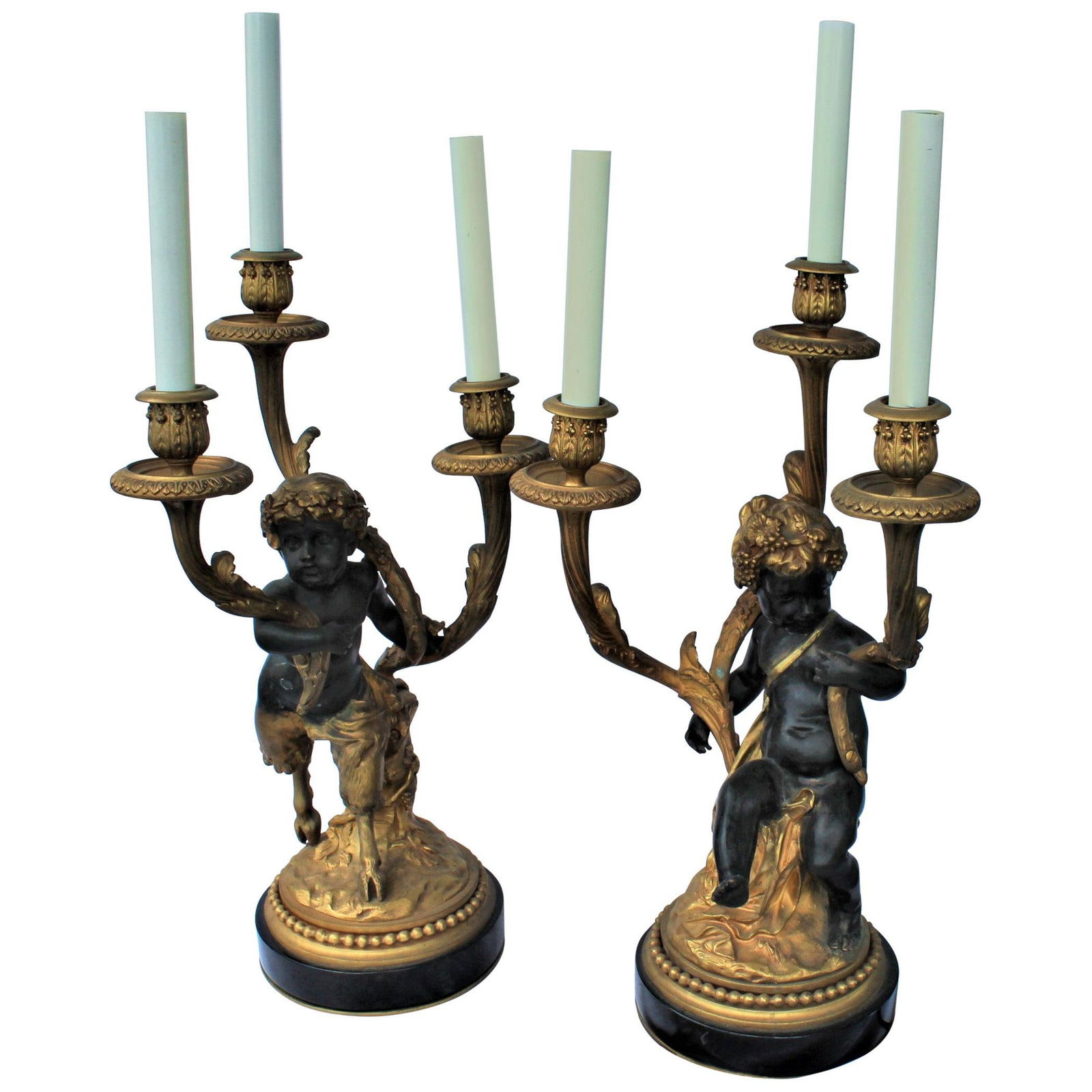 Candelabras Male and Female 18-Karat Doré Bronze after Clodion the pair - 17