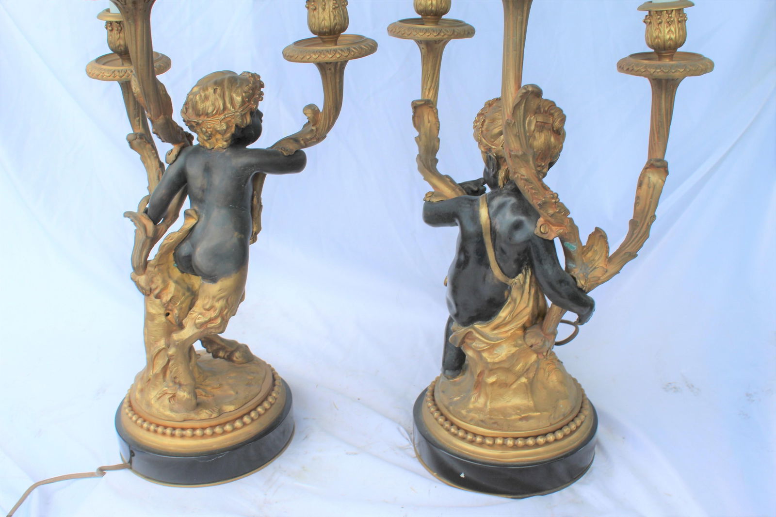 Candelabras Male and Female 18-Karat Doré Bronze after Clodion the pair - 8