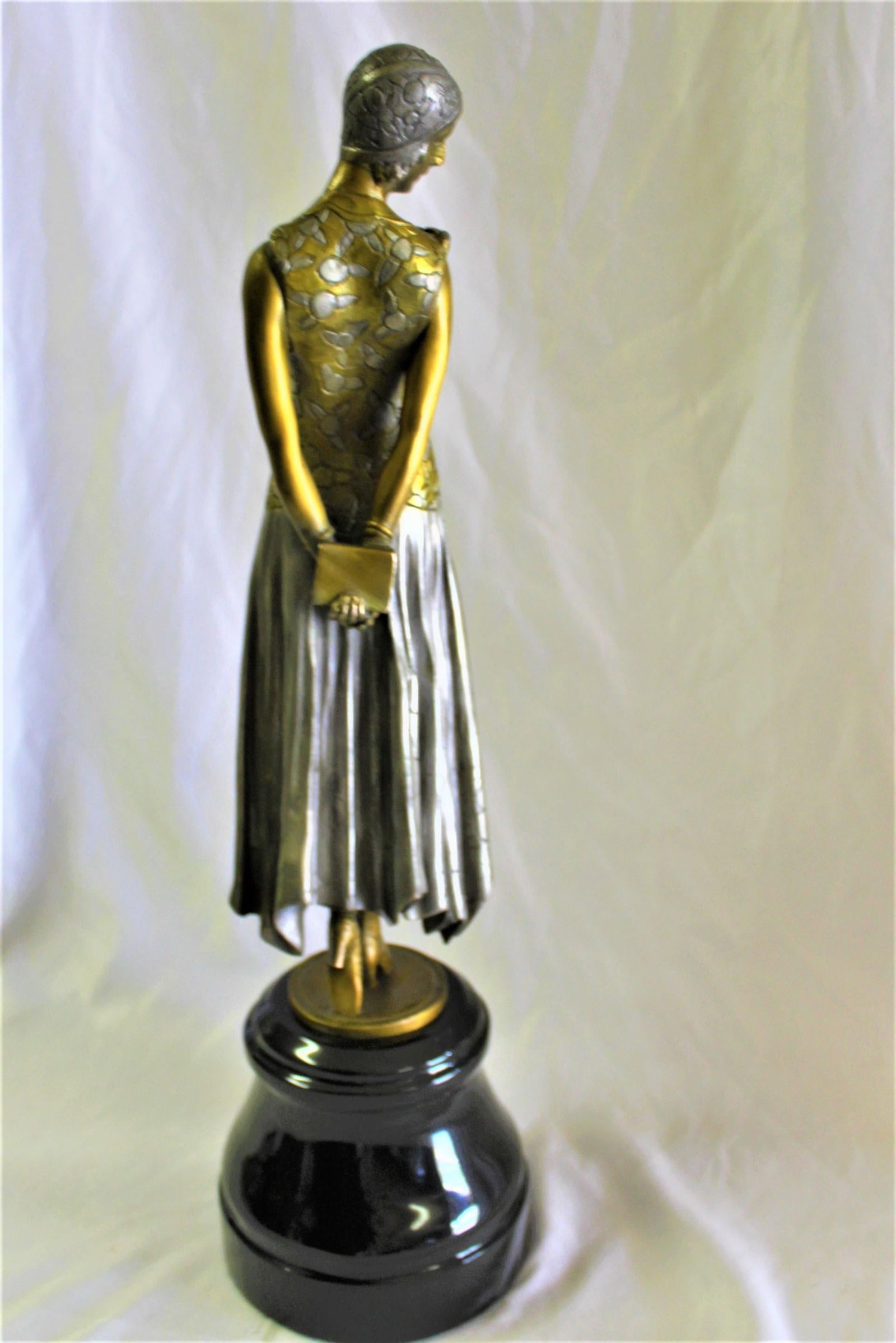 Art Deco Sculpture, Lady the Book Lady Bronze and Marble - 10