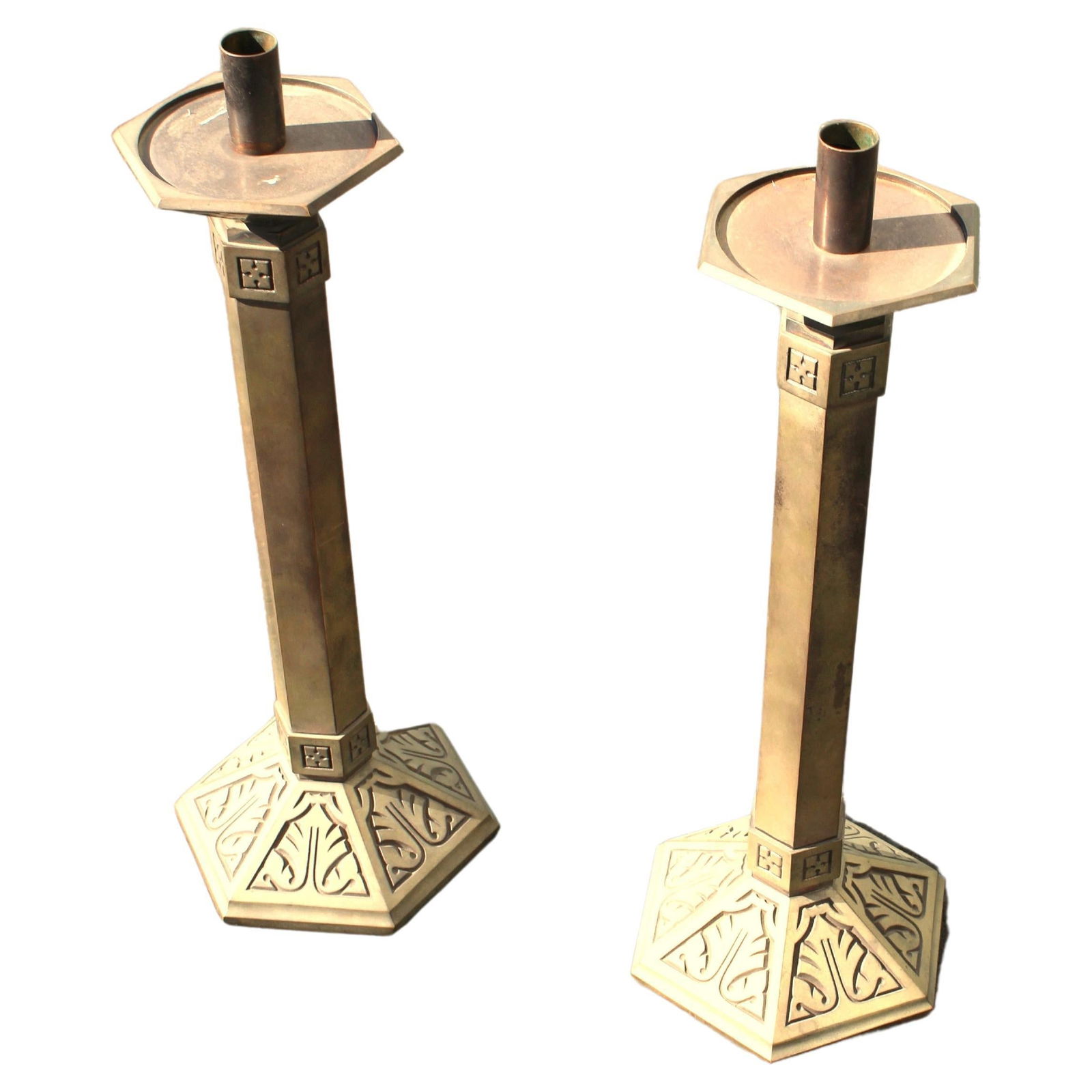 Mid-Century Modern Large Brass Candlesticks - 2