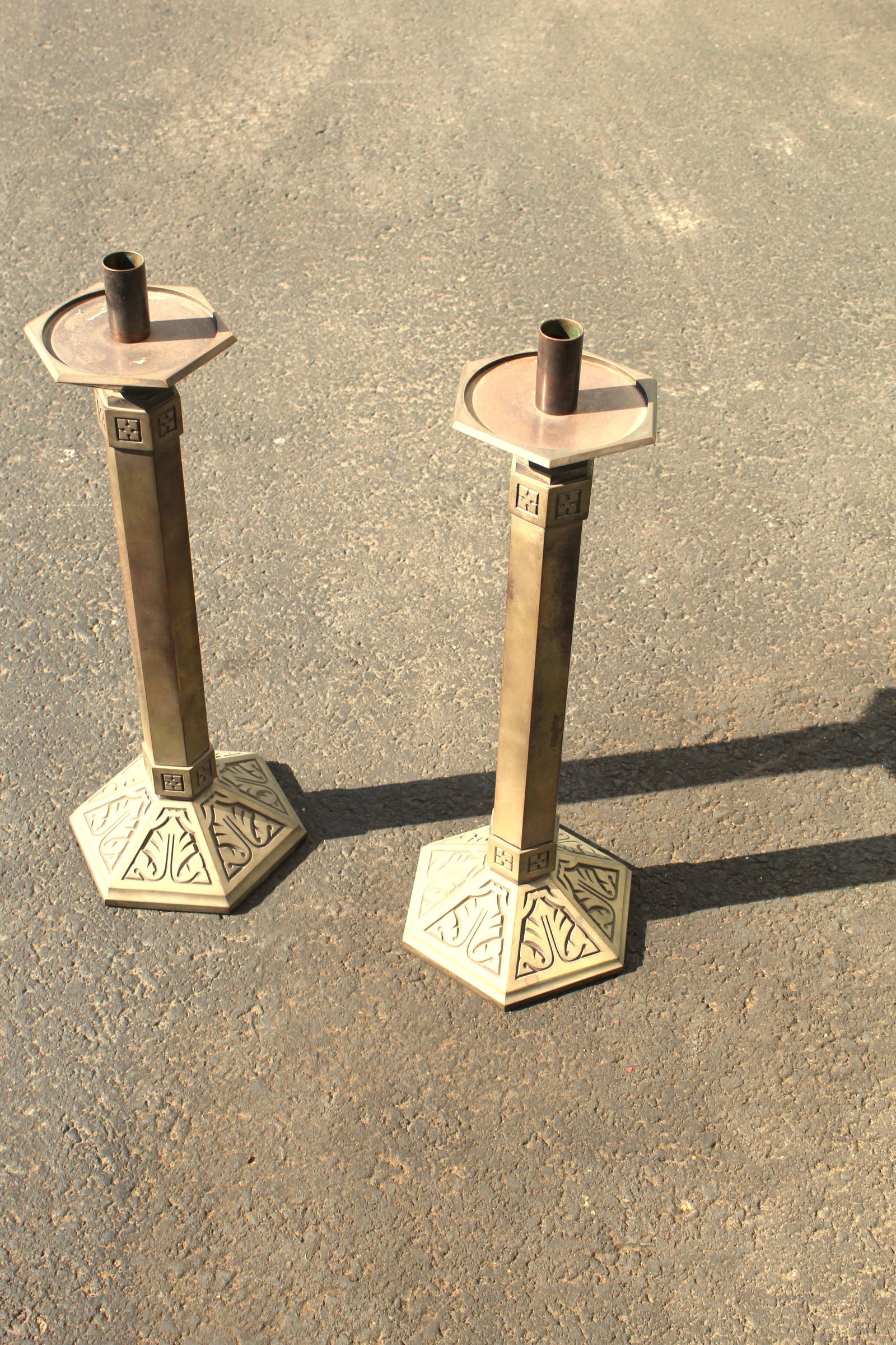 Mid-Century Modern Large Brass Candlesticks - 6