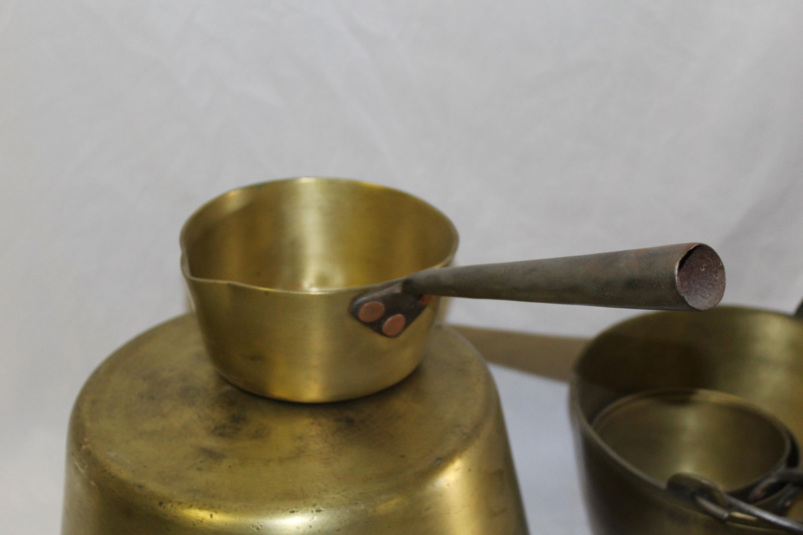 Antique Brass Jam Pots England Steel Handles Set of 6 Pots - 18