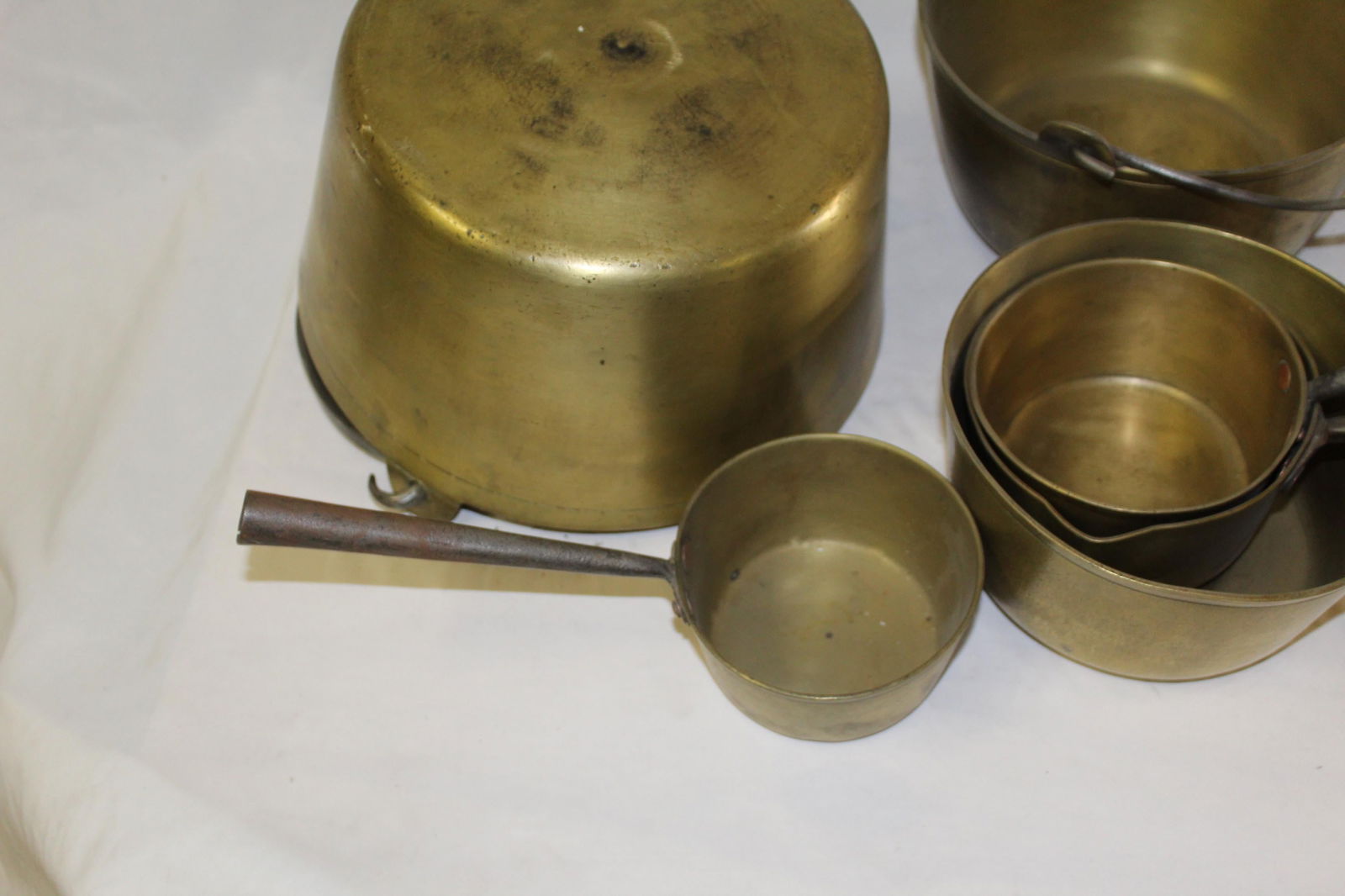 Antique Brass Jam Pots England Steel Handles Set of 6 Pots - 8