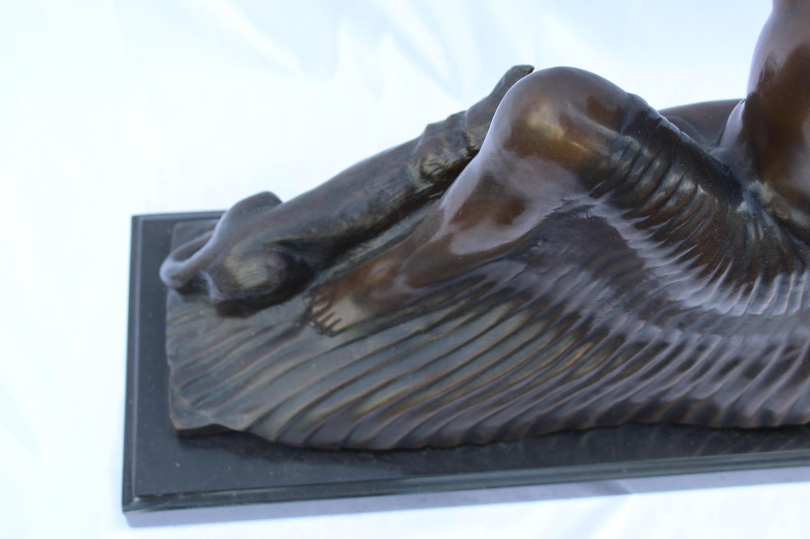 Art Deco Sculpture, Semi-Nude Girl with Boy and Dog After Delandre Large - 12