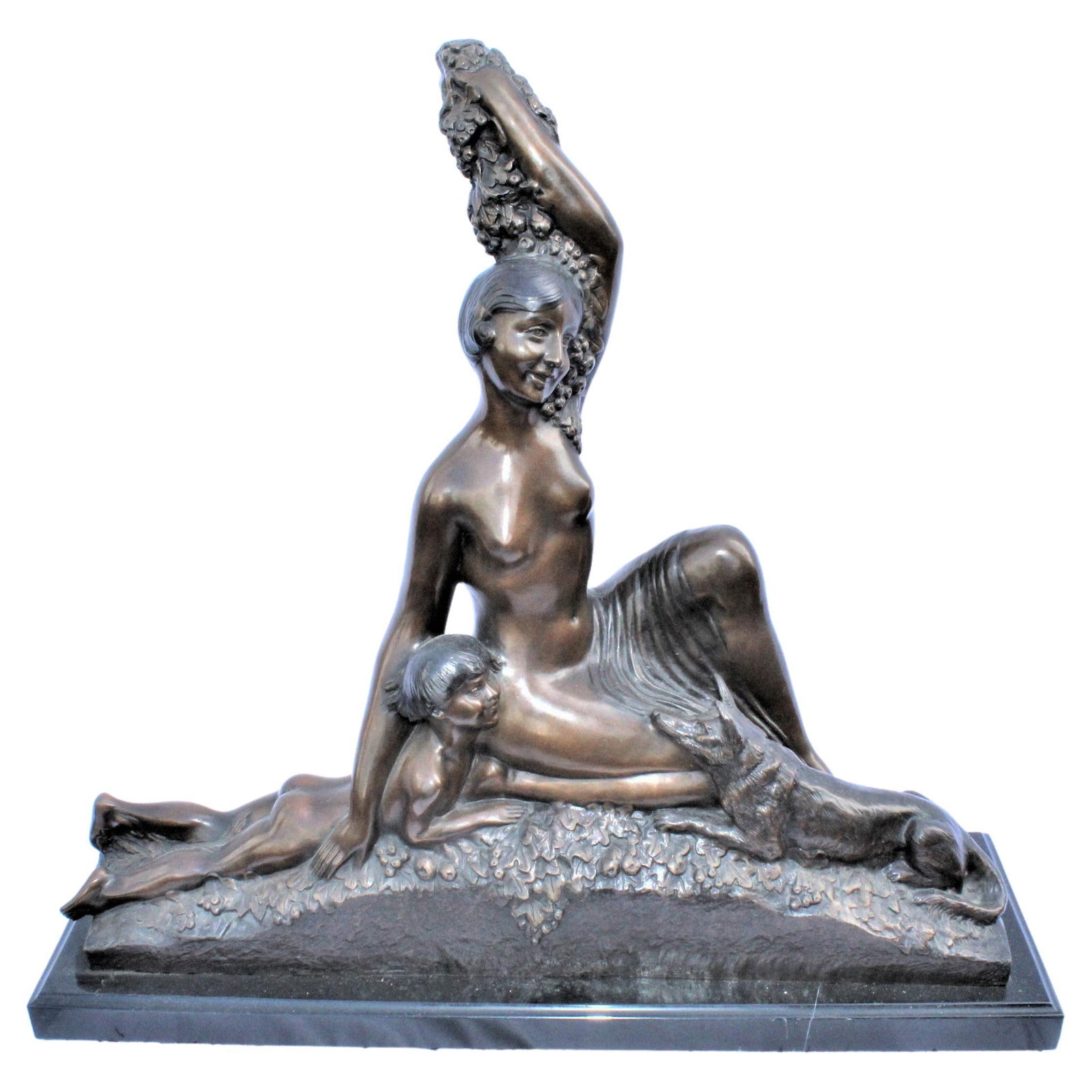 Art Deco Sculpture, Semi-Nude Girl with Boy and Dog After Delandre Large - 7