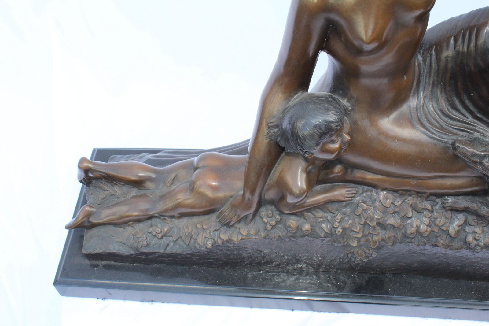 Art Deco Sculpture, Semi-Nude Girl with Boy and Dog After Delandre Large - 8