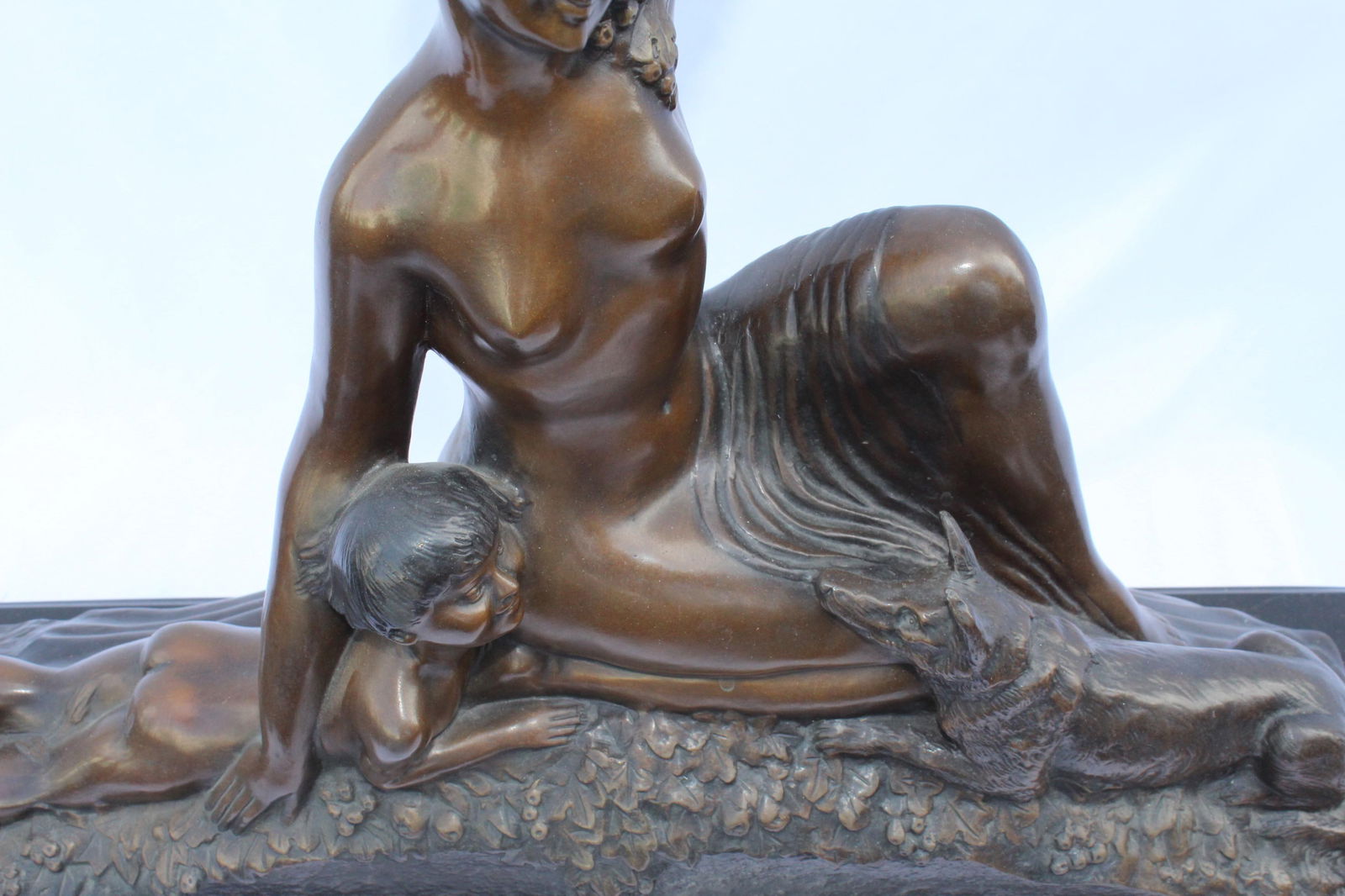 Art Deco Sculpture, Semi-Nude Girl with Boy and Dog After Delandre Large - 9