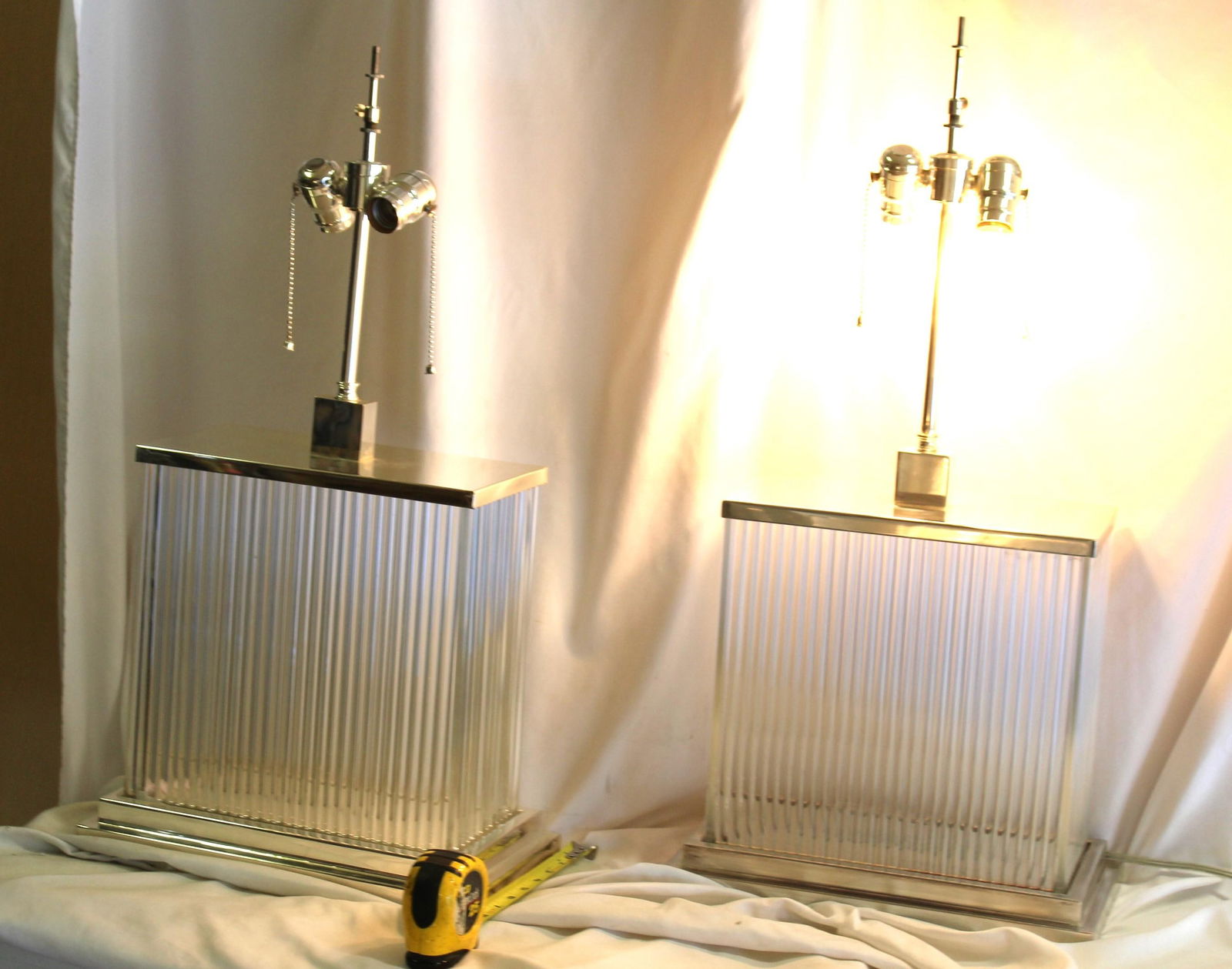 Modern / Deco Silver Glass Rod Lamps Pr - 16