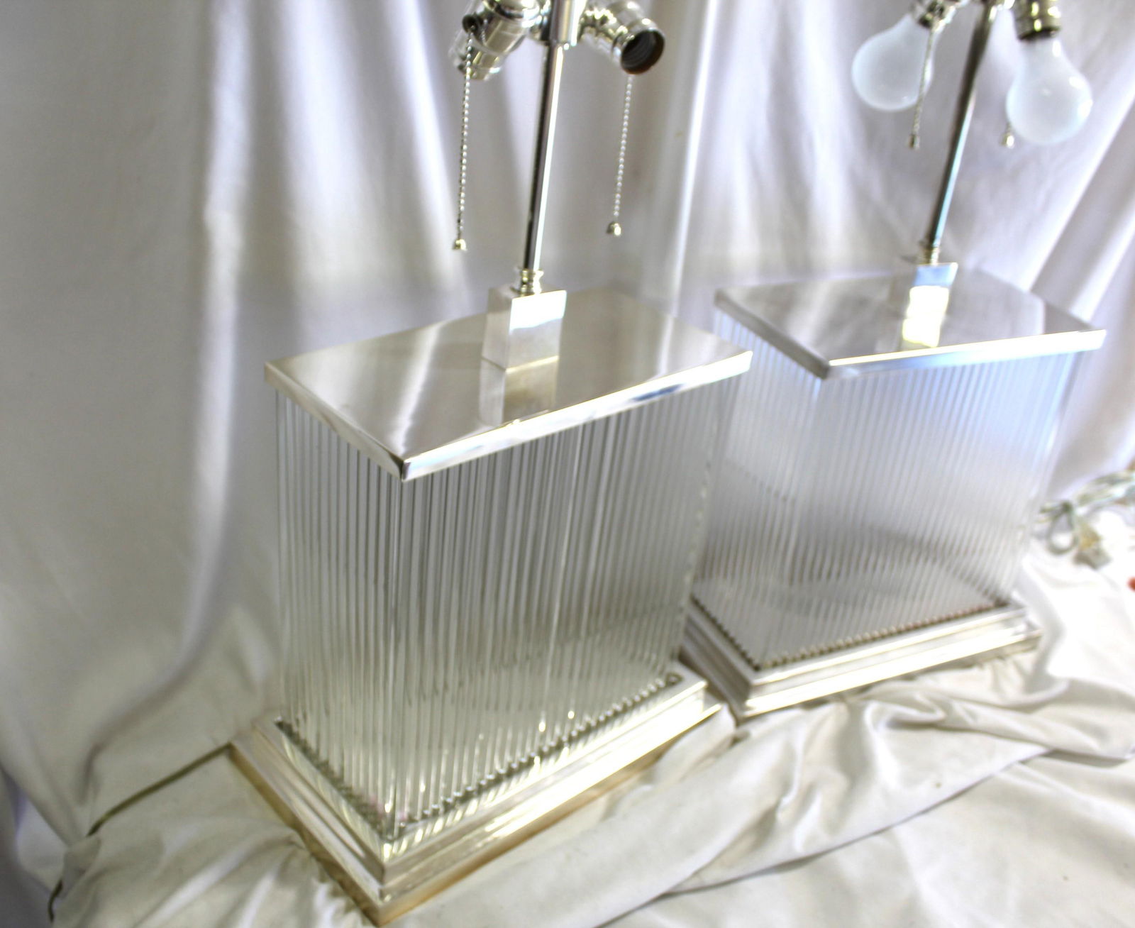 Modern / Deco Silver Glass Rod Lamps Pr - 8