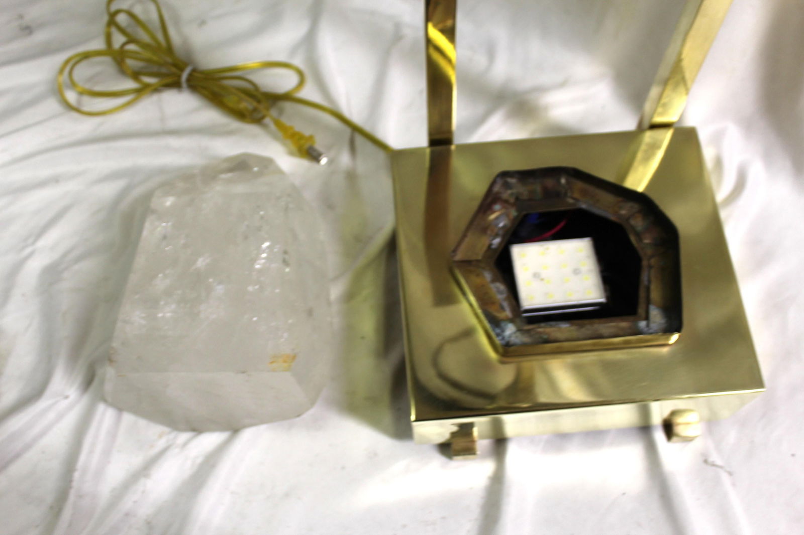 Mid-Century /Modern Rock Crystal Lamp , Hi-polished Brass . LED base - 12