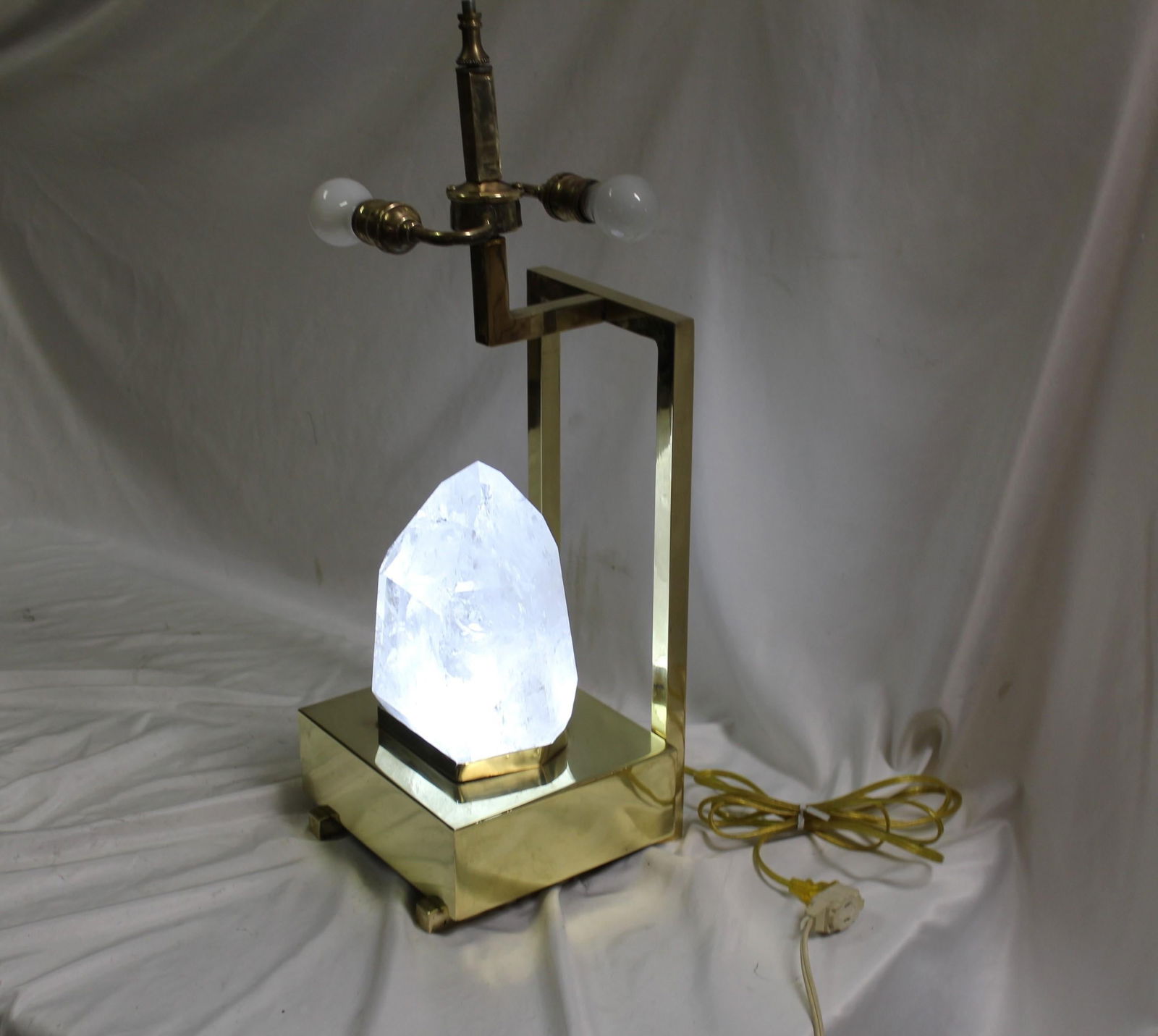 Mid-Century /Modern Rock Crystal Lamp , Hi-polished Brass . LED base - 2